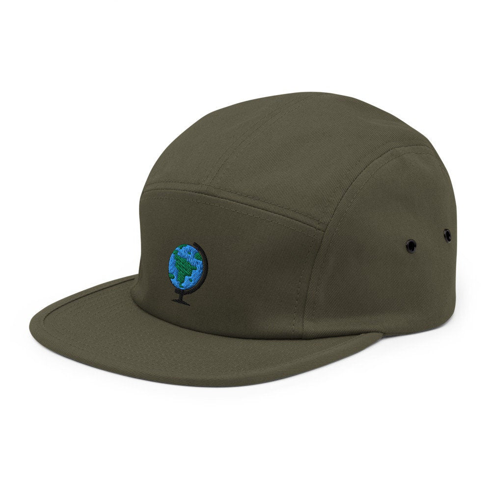 Globe Earth Embroidered Five Panel Cap, Hat Gift
