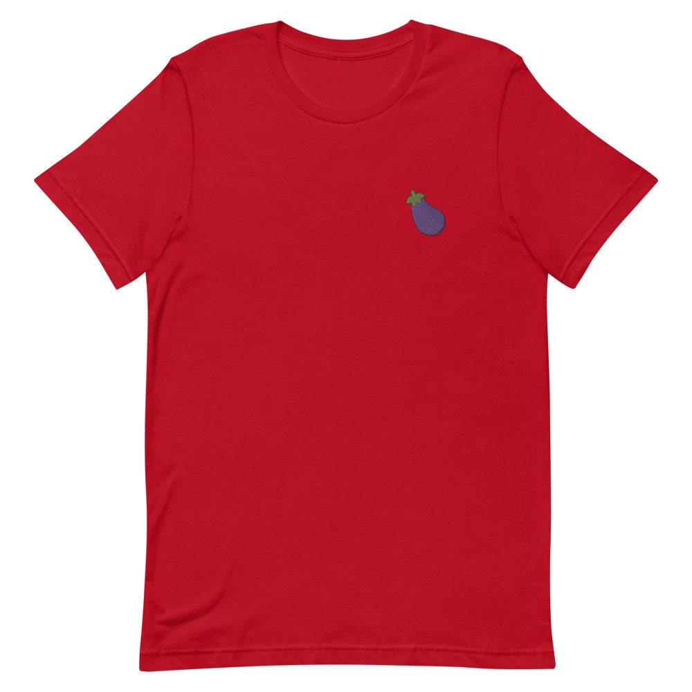 Eggplant Emoji Embroidered Men's T-Shirt Gift for Boyfriend, Men's Short Sleeve Shirt - Multiple Colors