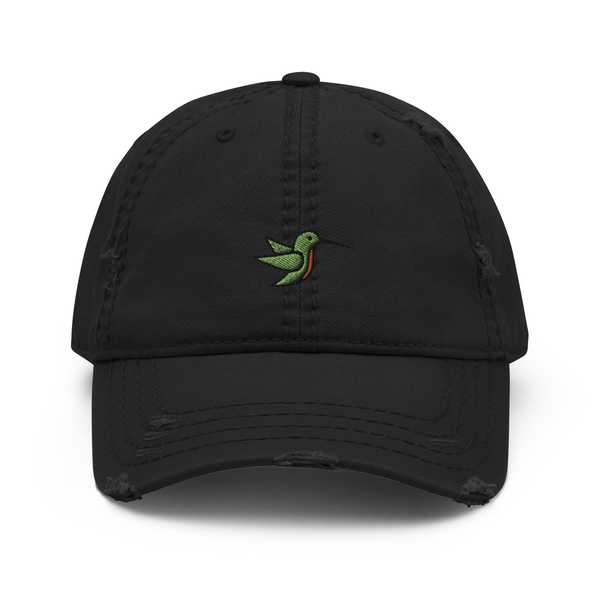 Hummingbird Embroidered Distressed Dad Hat, Frayed Cap Gift