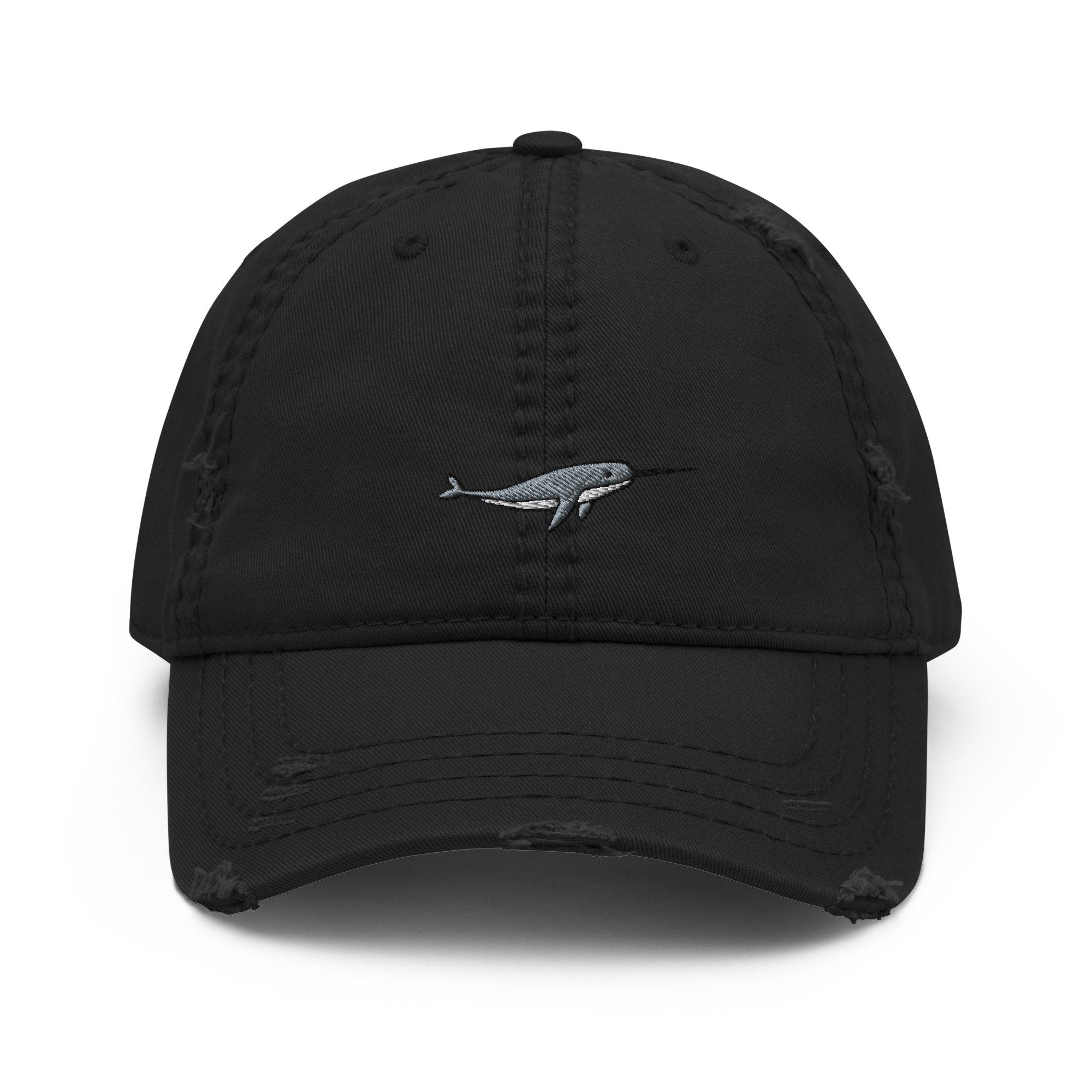 Narwhale Embroidered Distressed Embroidered Dad Hat, Frayed Cap Gift