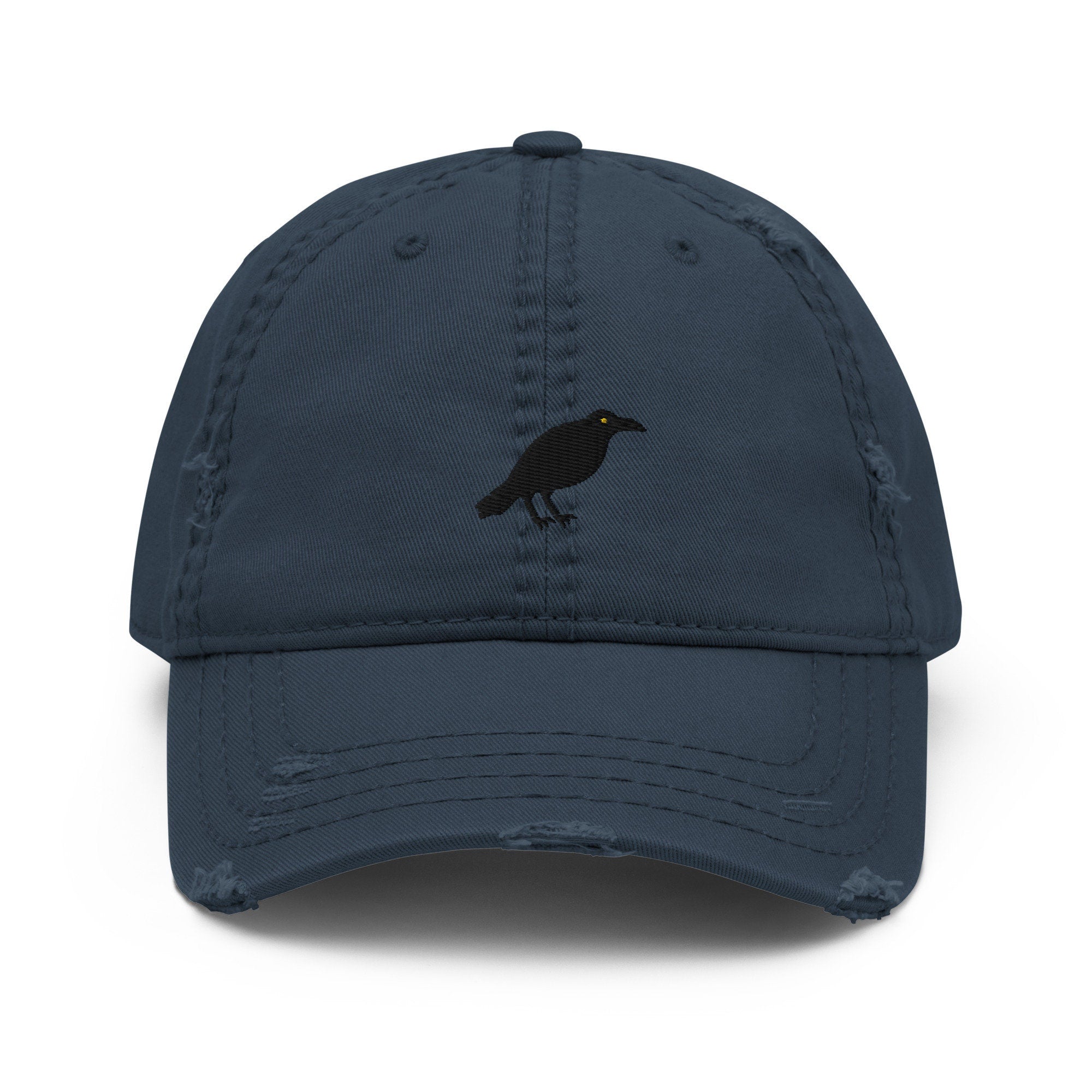 Crow Embroidered Distressed Embroidered Dad Hat, Frayed Cap Gift