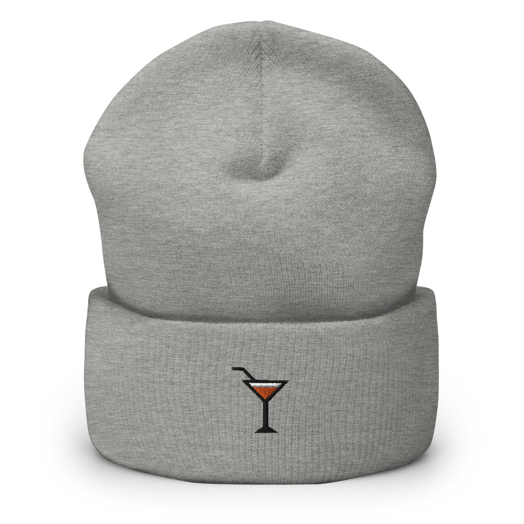 Cocktail Mixed Drink Embroidered Beanie, Handmade Cuffed Knit Unisex Slouchy Adult Winter Hat Cap Gift