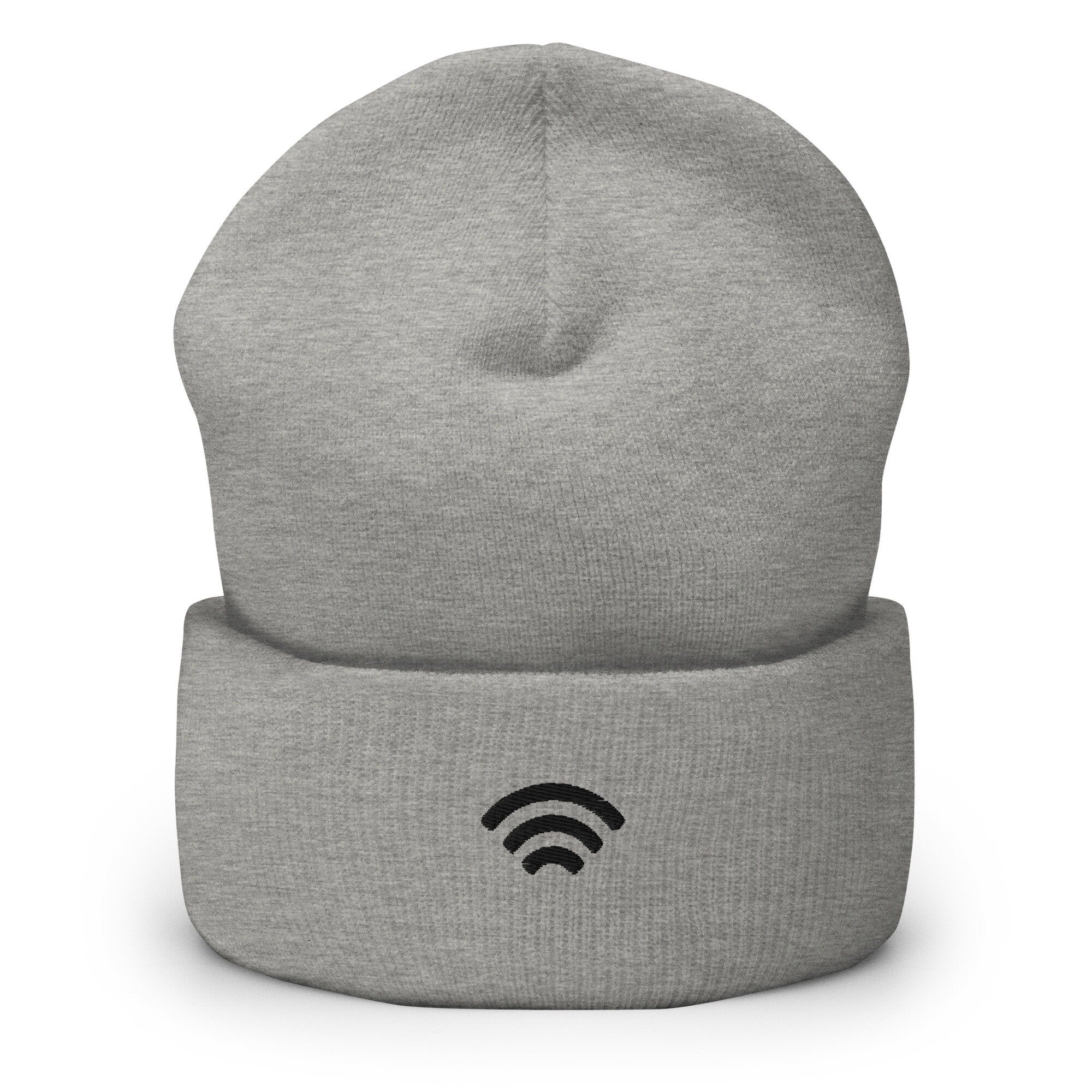 WIFI Signal Symbol Embroidered Beanie, Handmade Cuffed Knit Unisex Slouchy Adult Winter Hat Cap Gift