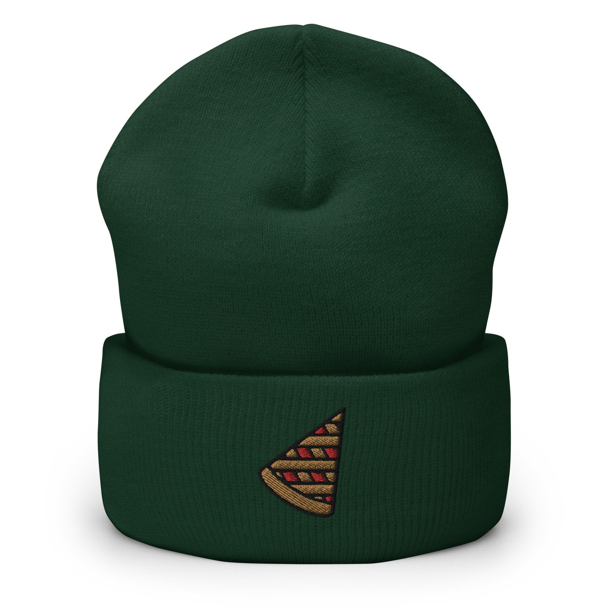 Apple Pie Slice Embroidered Beanie, Handmade Cuffed Knit Unisex Slouchy Adult Winter Hat Cap Gift