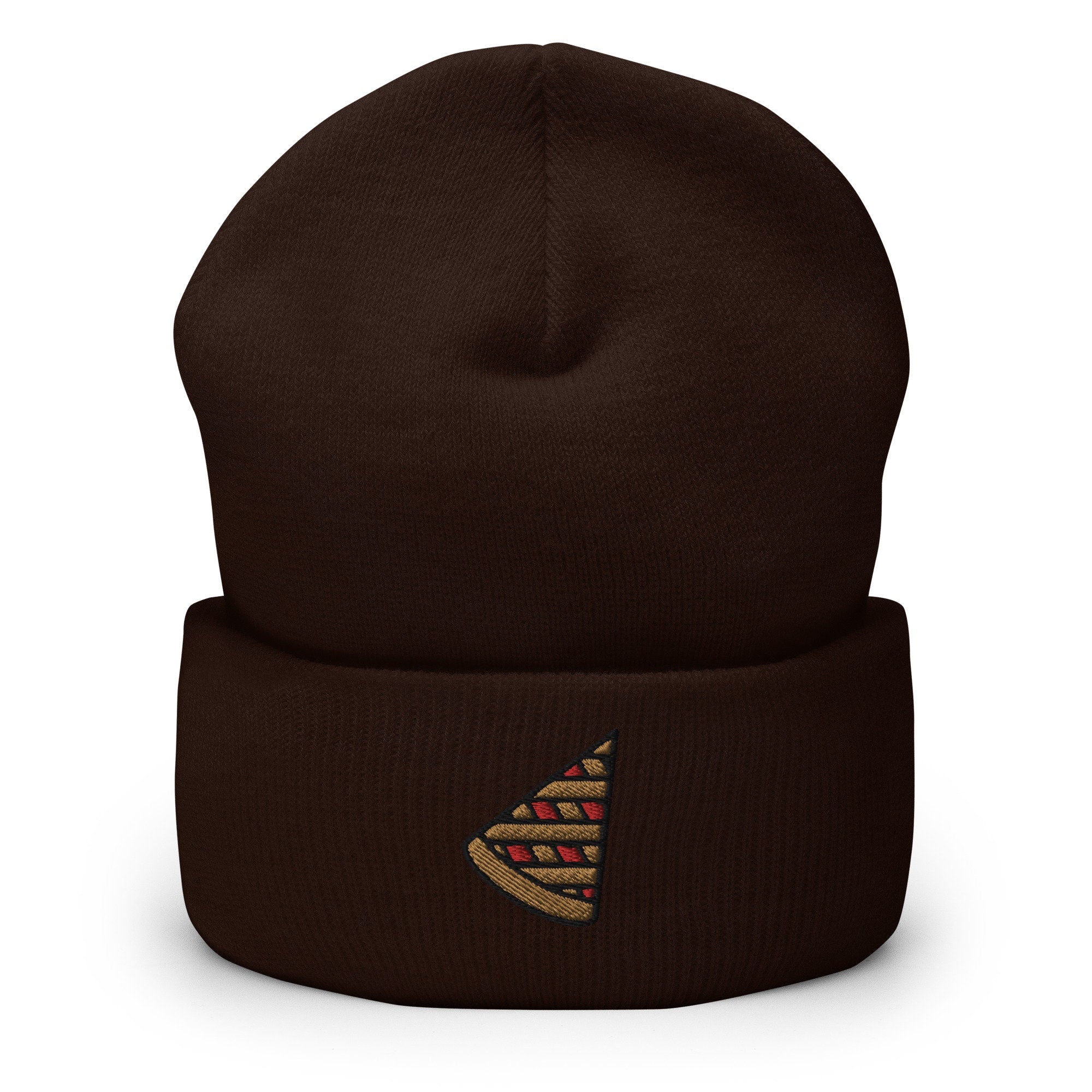 Apple Pie Slice Embroidered Beanie, Handmade Cuffed Knit Unisex Slouchy Adult Winter Hat Cap Gift