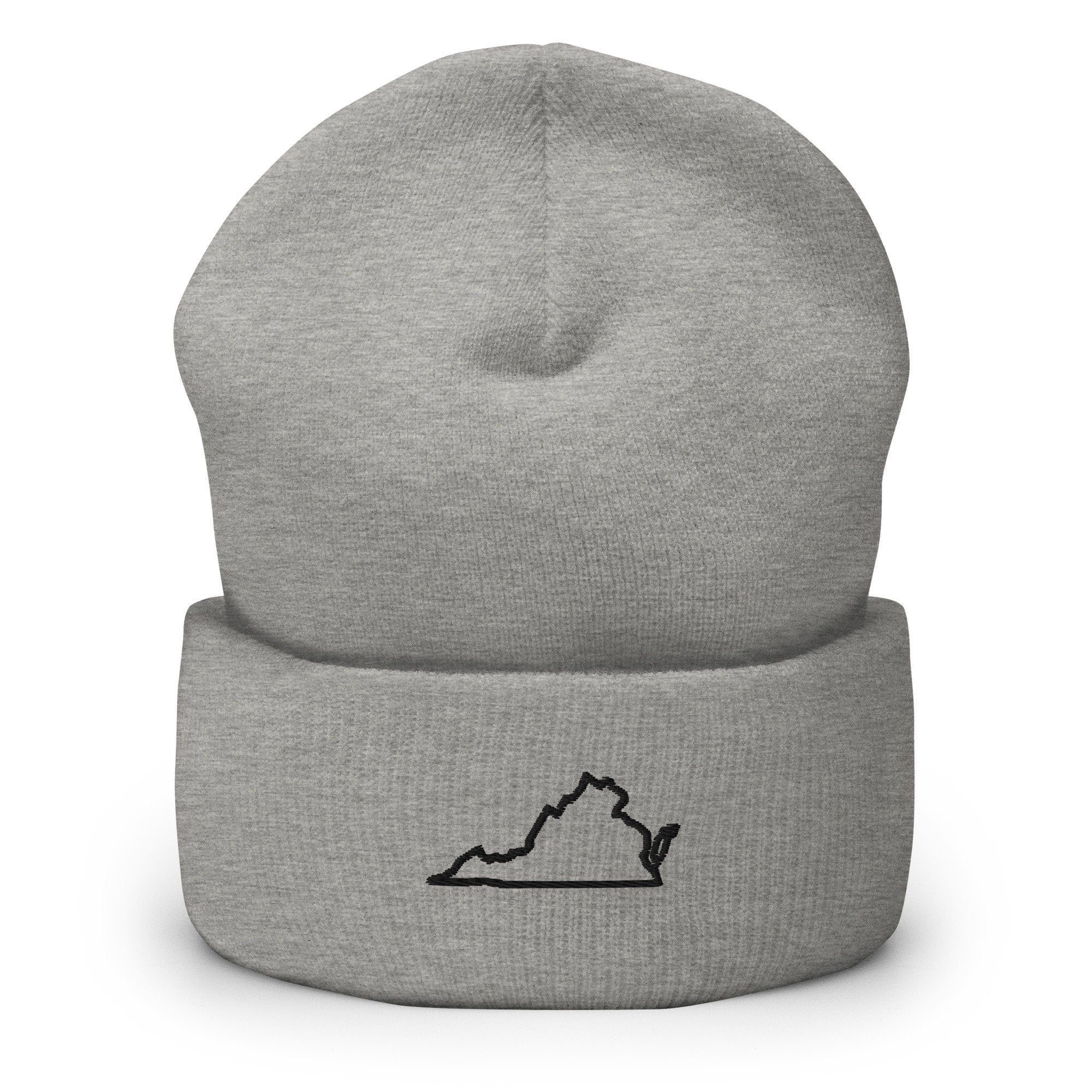 Virginia Embroidered Beanie, Handmade Cuffed Knit Unisex Slouchy Adult Winter Hat Cap Gift
