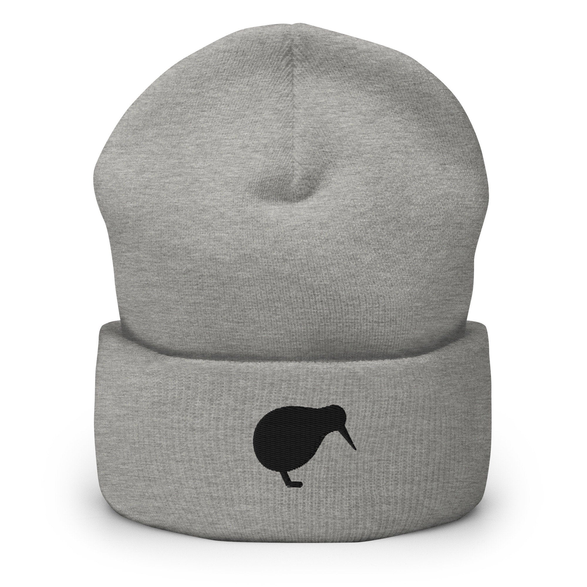 New Zealand Kiwi Bird Embroidered Beanie, Handmade Cuffed Knit Unisex Slouchy Adult Winter Hat Cap Gift