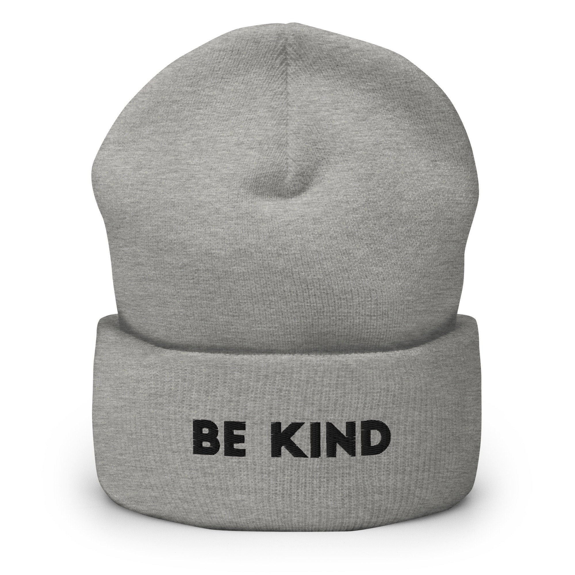 Be Kind Text Embroidered Beanie, Handmade Cuffed Knit Unisex Slouchy Adult Winter Hat Cap Gift