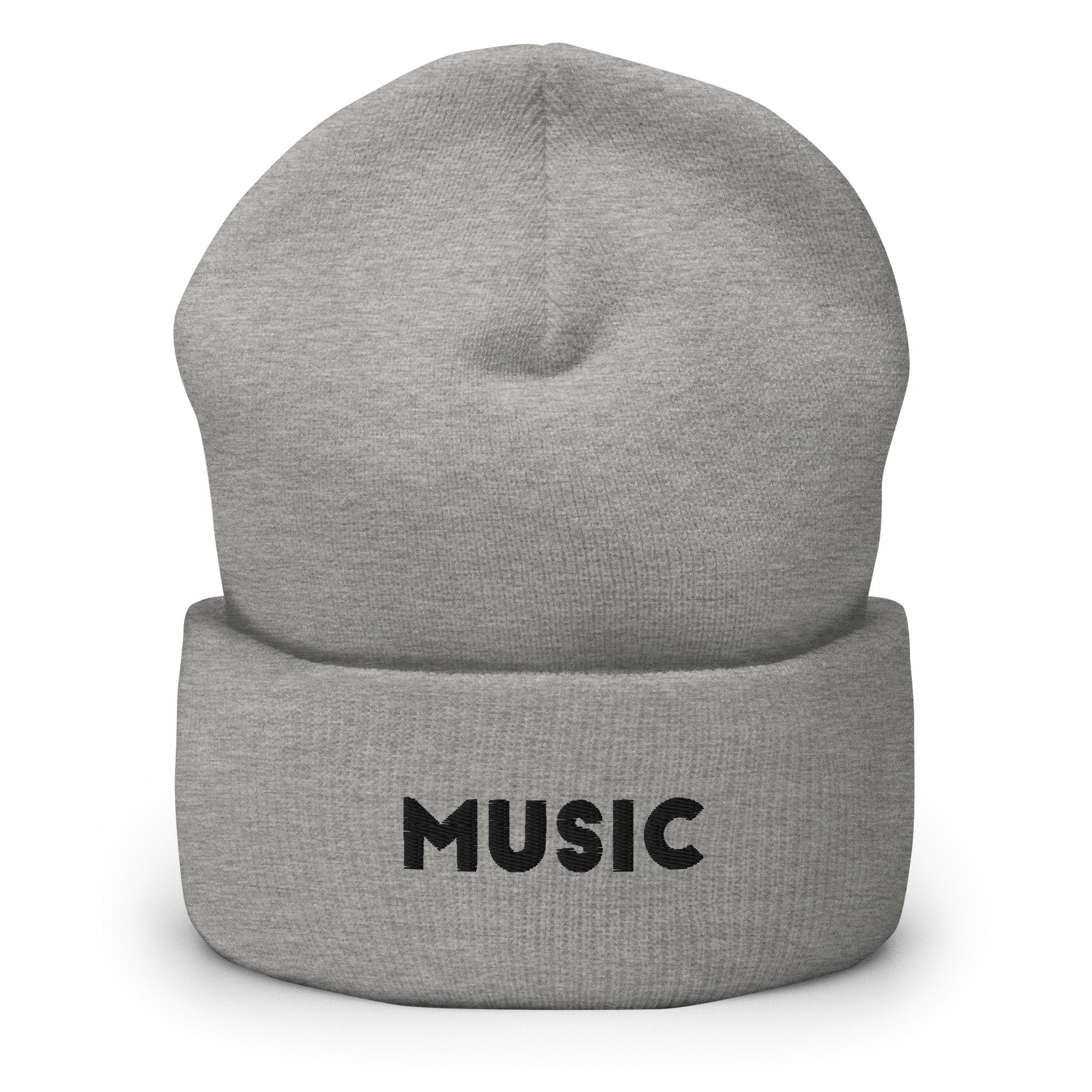 Music Embroidered Beanie, Handmade Cuffed Knit Unisex Slouchy Adult Winter Hat Cap Gift