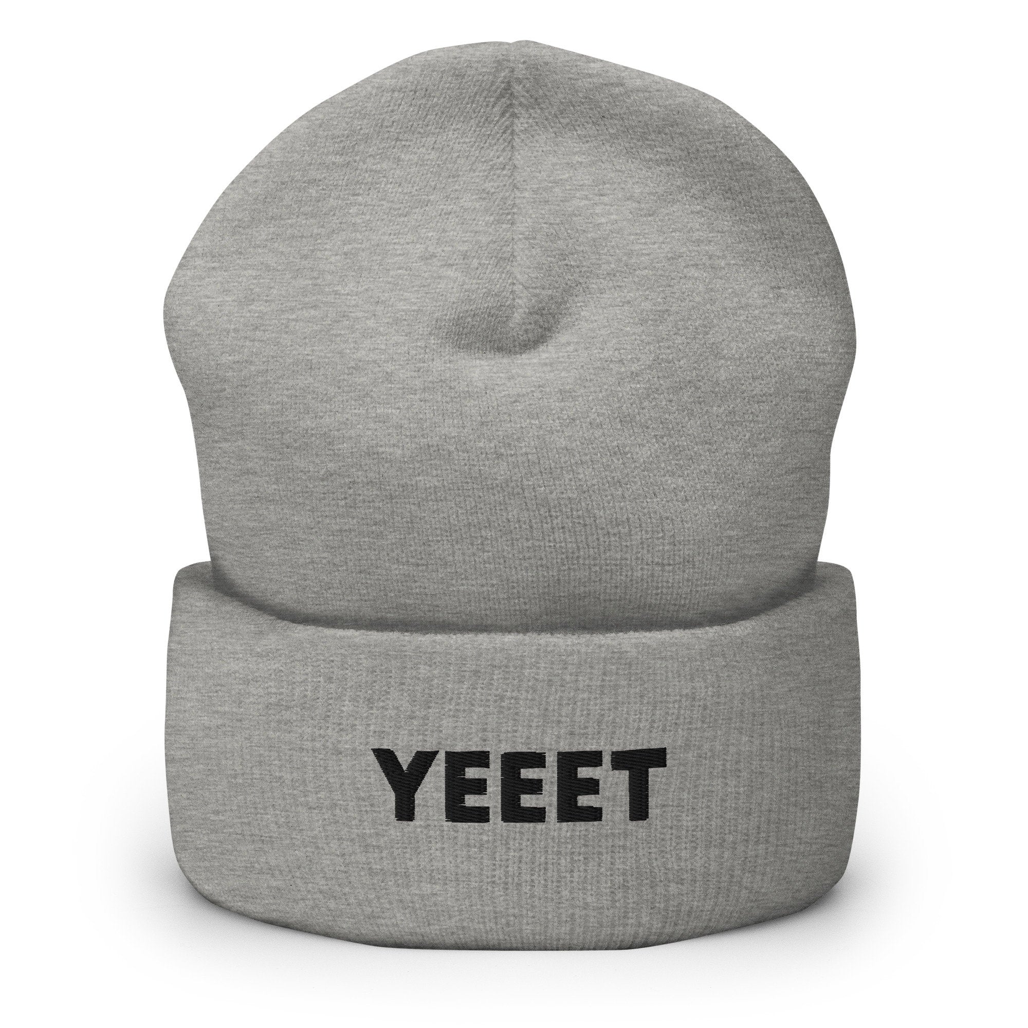 Yeeet Embroidered Beanie, Handmade Cuffed Knit Unisex Slouchy Adult Winter Hat Cap Gift