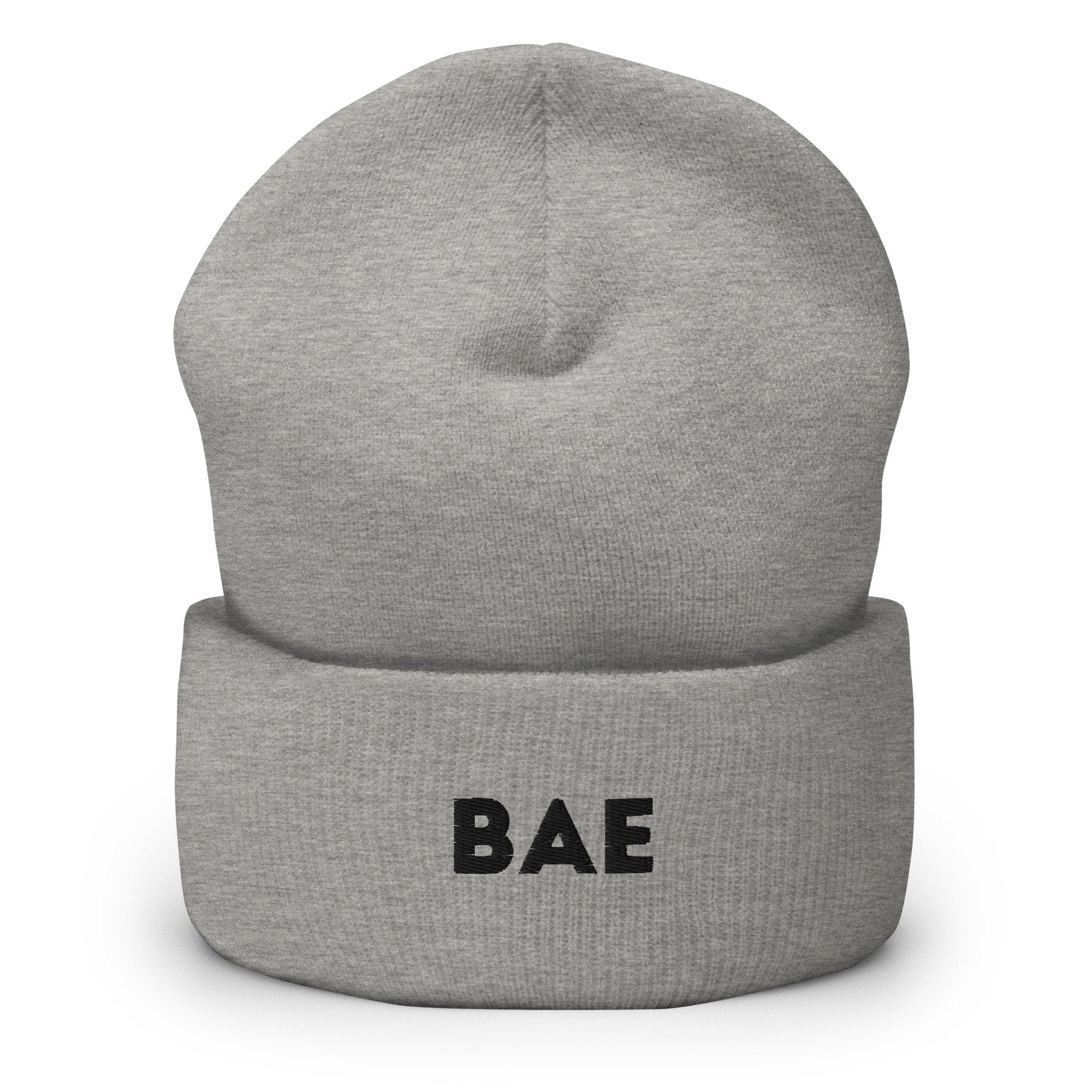 Bae Embroidered Beanie, Handmade Cuffed Knit Unisex Slouchy Adult Winter Hat Cap Gift