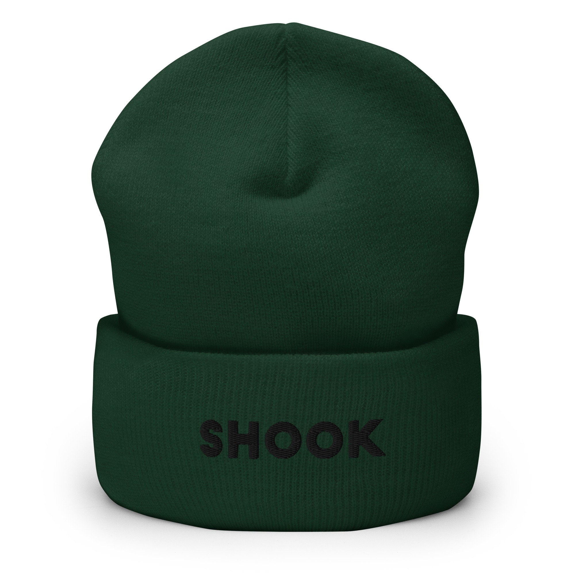 Shook Embroidered Beanie, Handmade Cuffed Knit Unisex Slouchy Adult Winter Hat Cap Gift