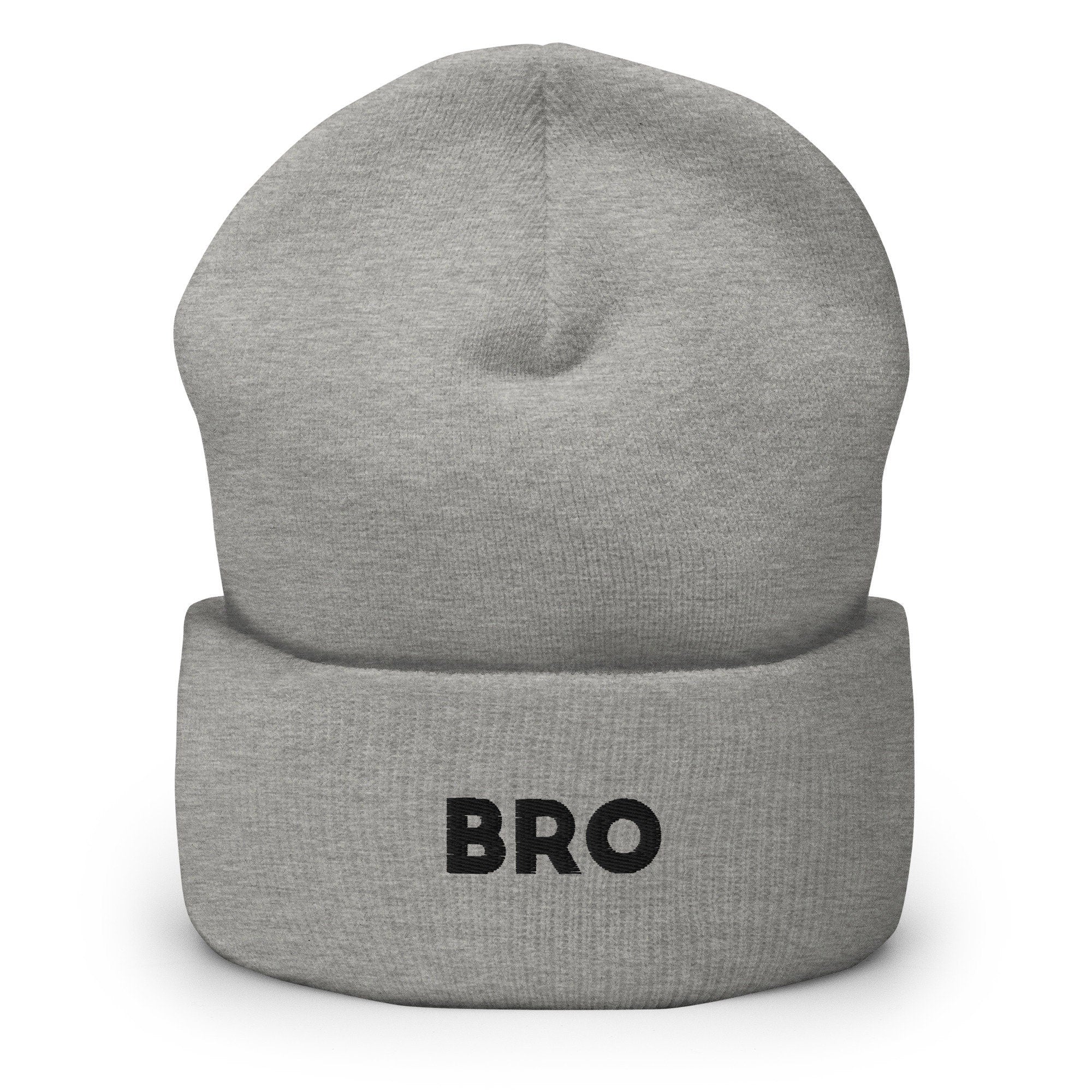 Bro Embroidered Beanie, Handmade Cuffed Knit Unisex Slouchy Adult Winter Hat Cap Gift