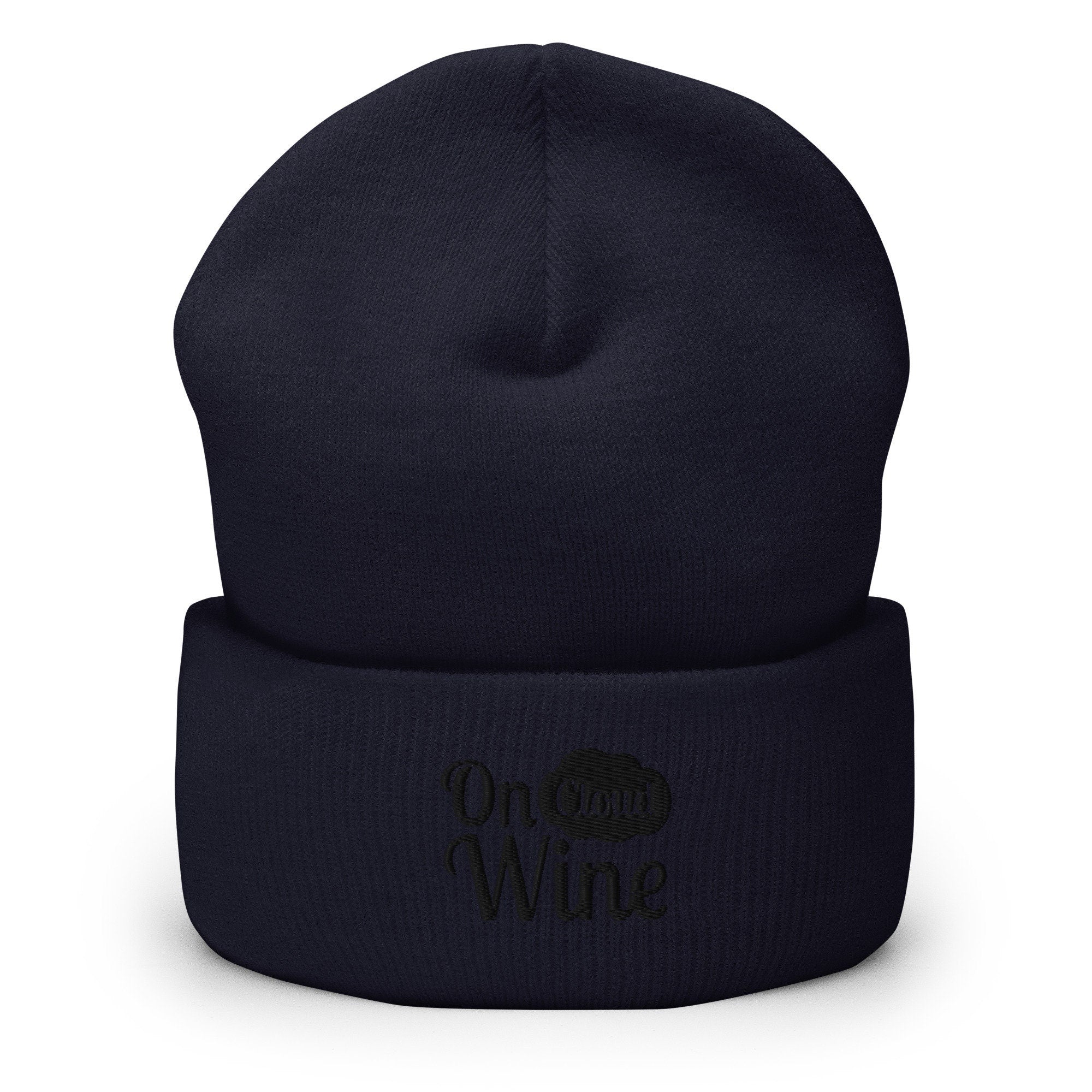 Wine Embroidered Beanie, Cute Handmade Cuffed Knit Unisex Slouchy Adult Winter Hat Cap Gift