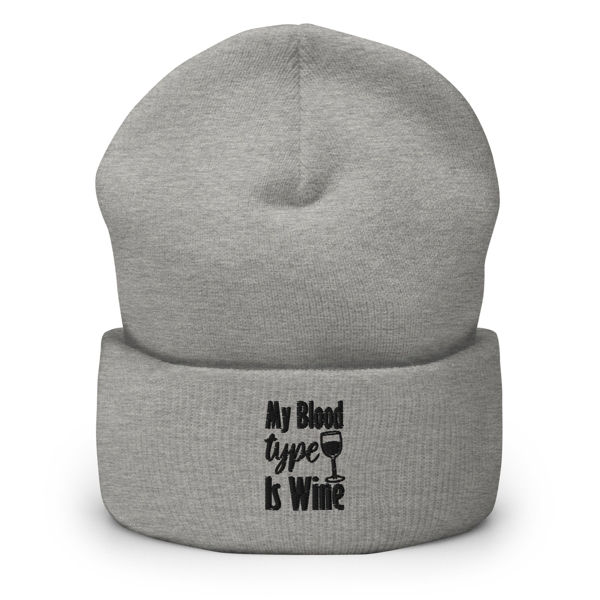 Wine Saying Embroidered Beanie, Handmade Cuffed Knit Unisex Slouchy Adult Winter Hat Cap Gift