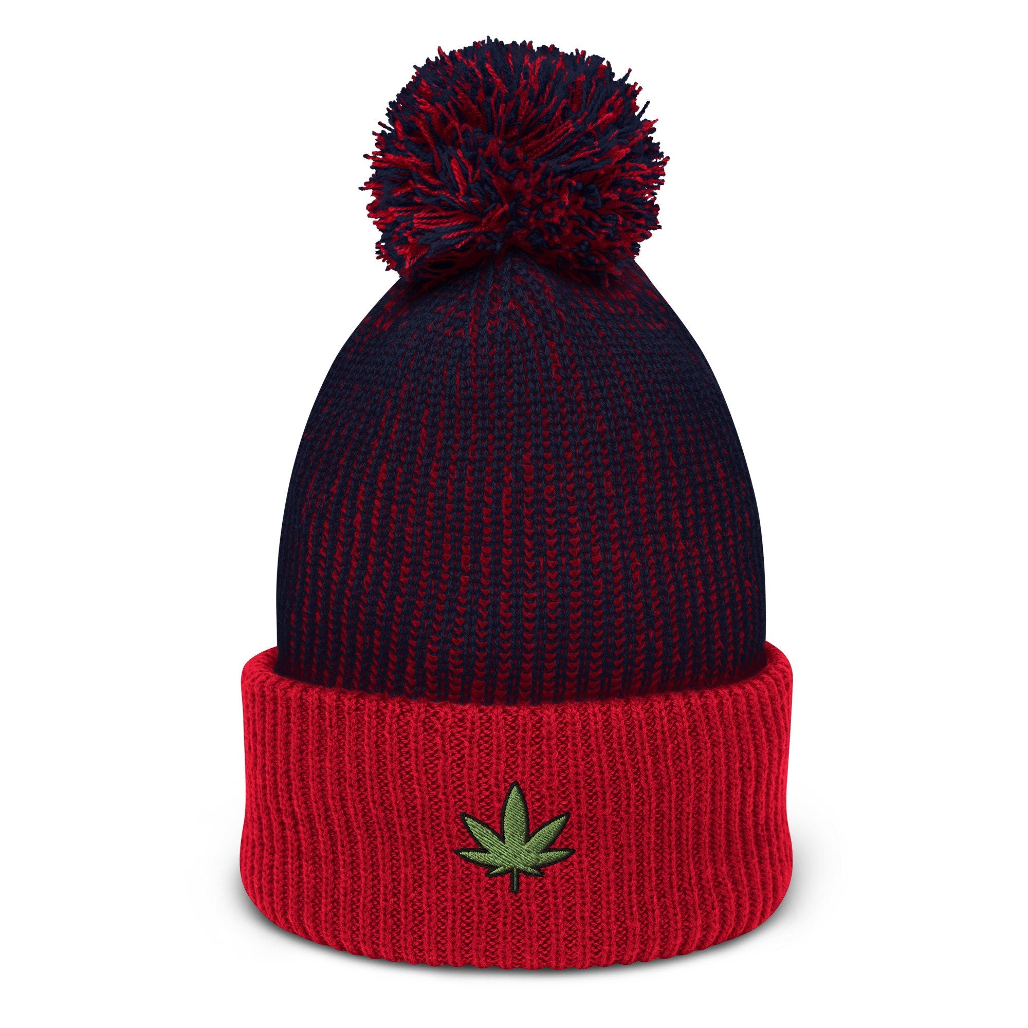 Weed Embroidered Pom Pom Beanie