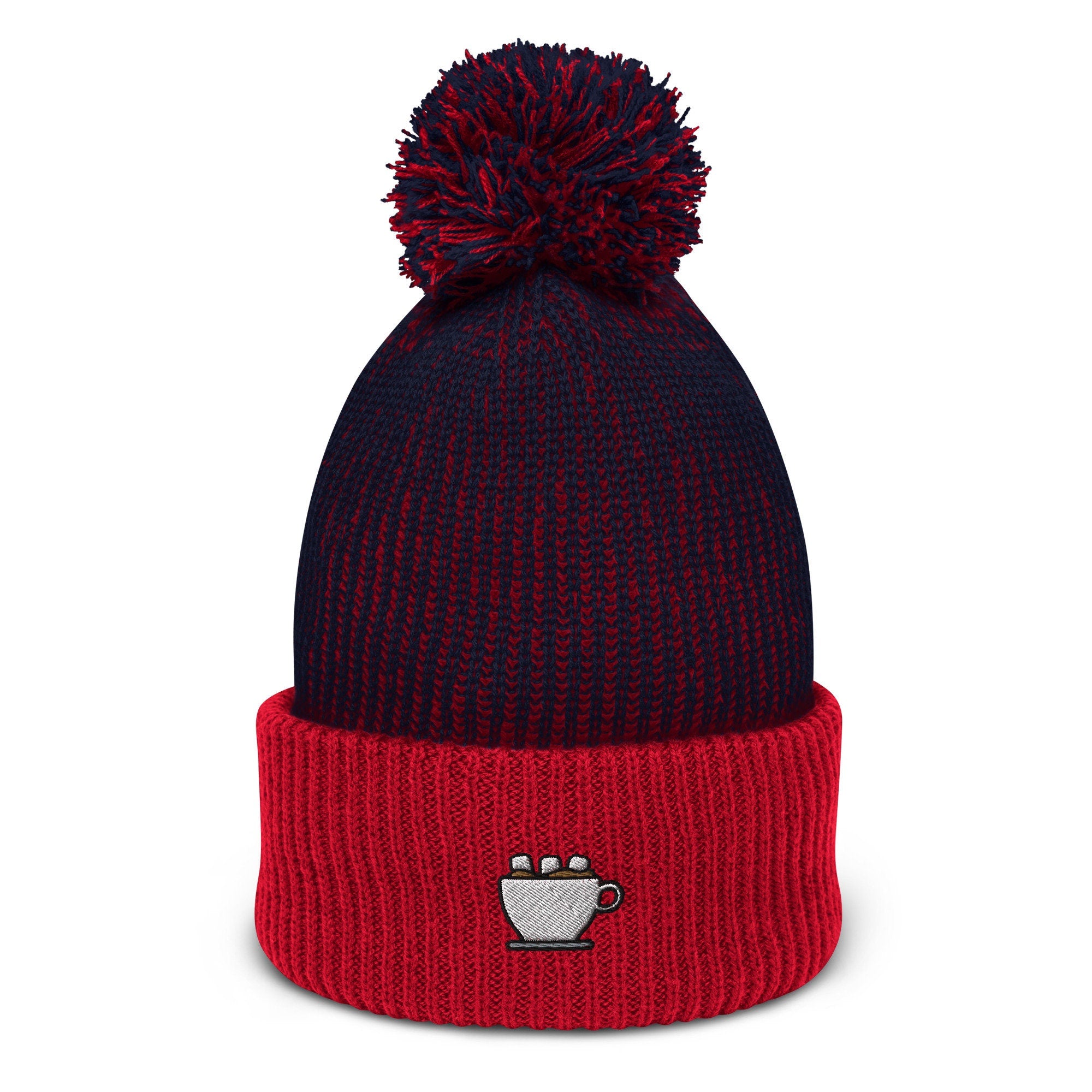 Hot Chocolate Embroidered Pom Pom Beanie