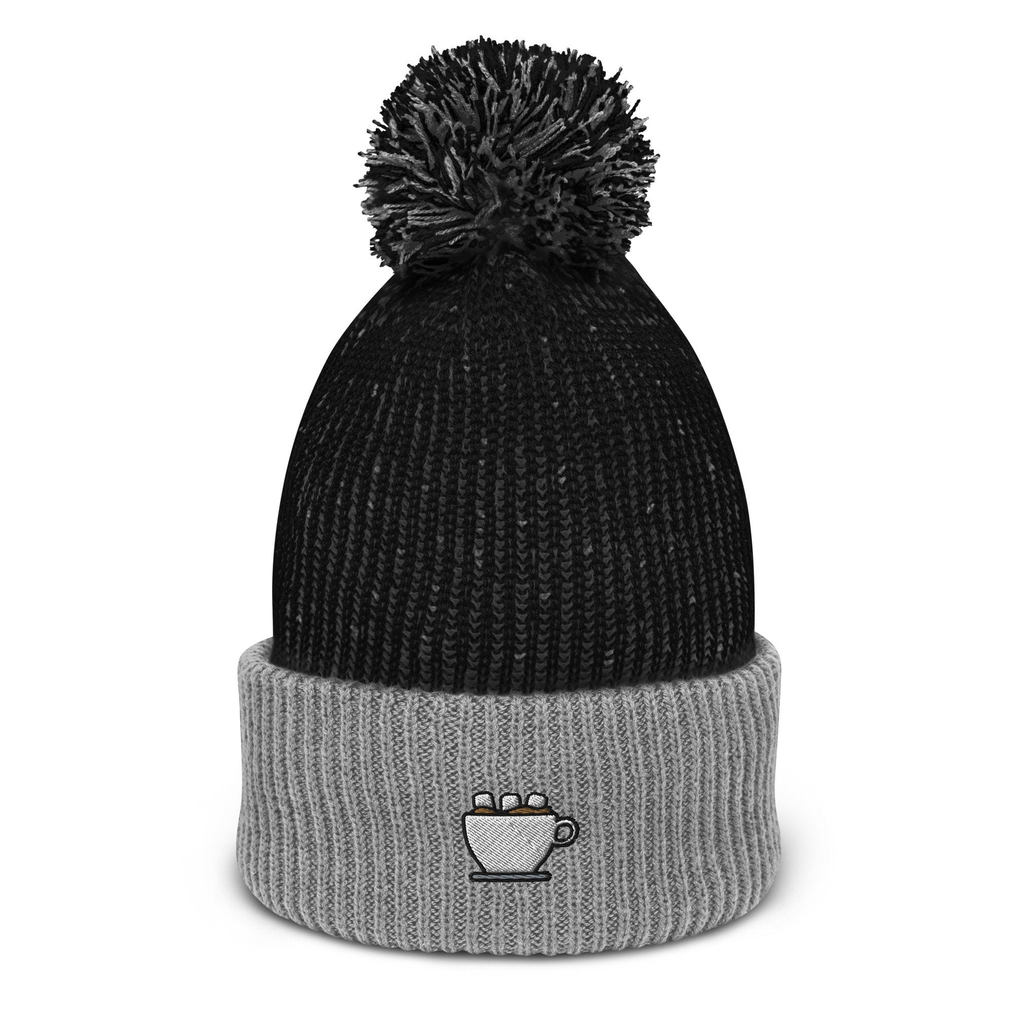 Hot Chocolate Embroidered Pom Pom Beanie