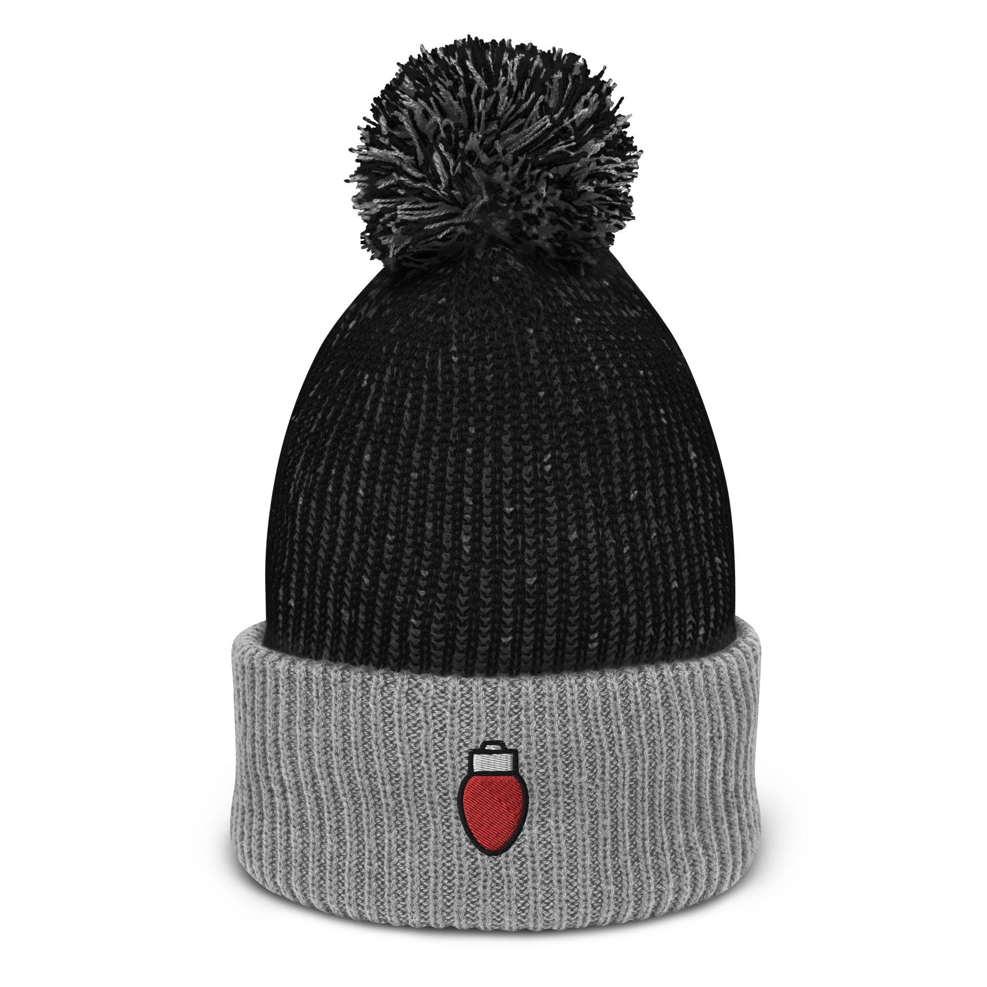 Christmas Light Embroidered Pom Pom Beanie