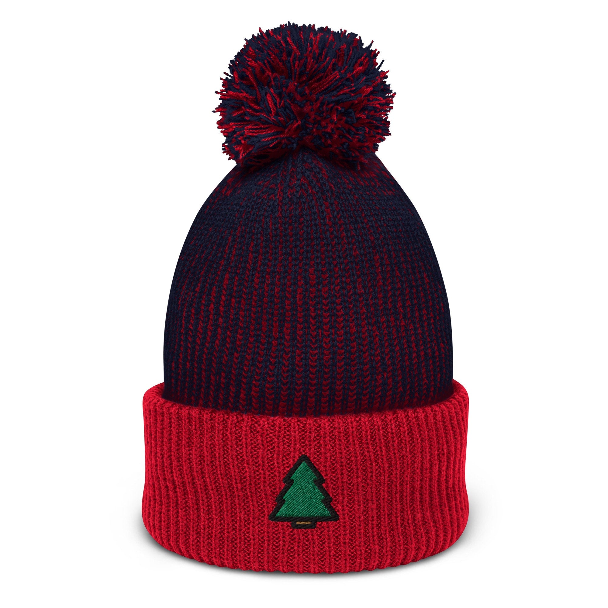 Christmas Tree Embroidered Pom Pom Beanie