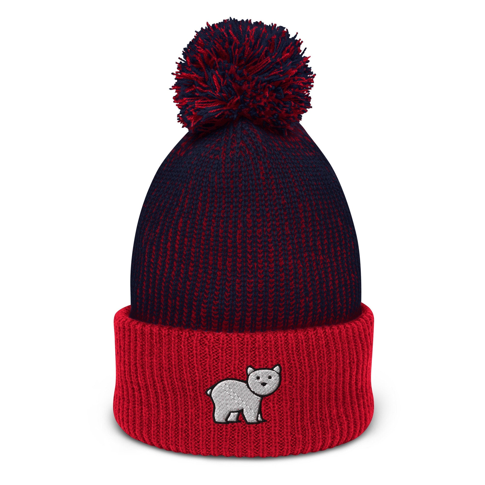 Polar Bear Embroidered Pom Pom Beanie