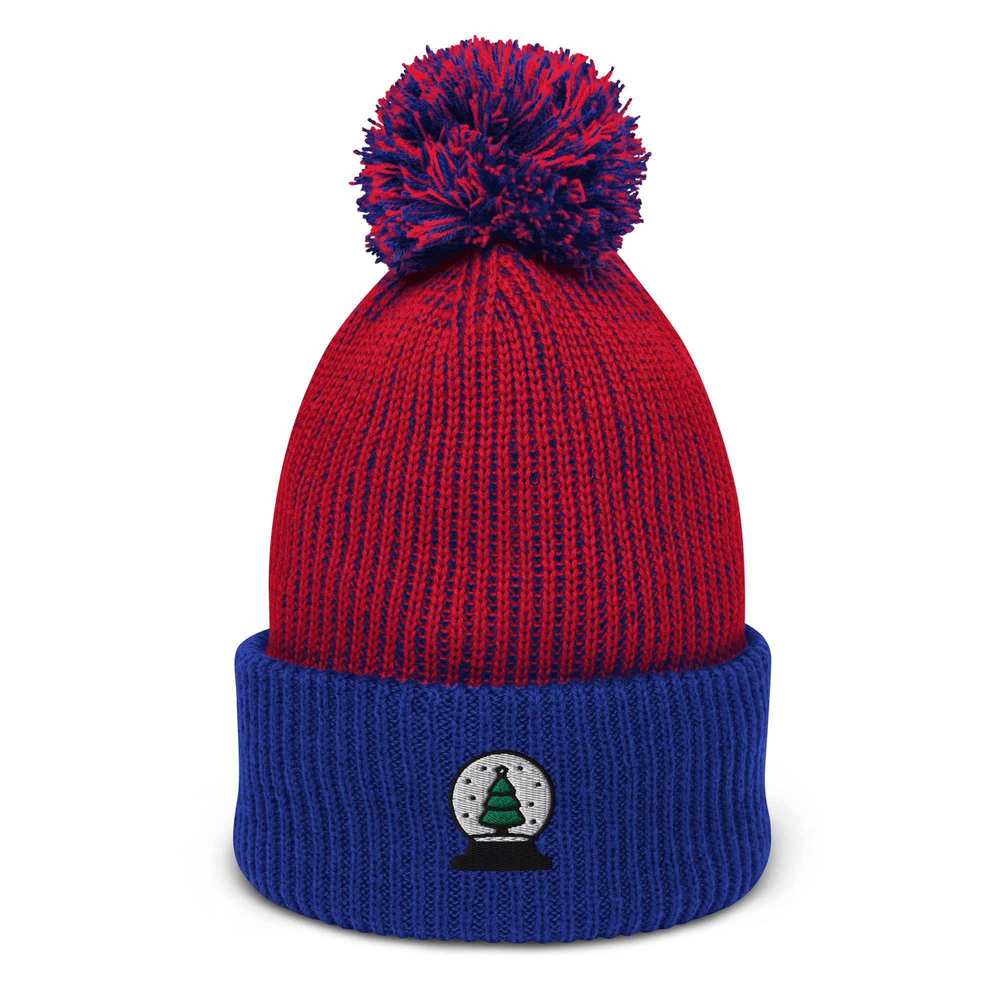 Snow Globe Embroidered Pom Pom Beanie