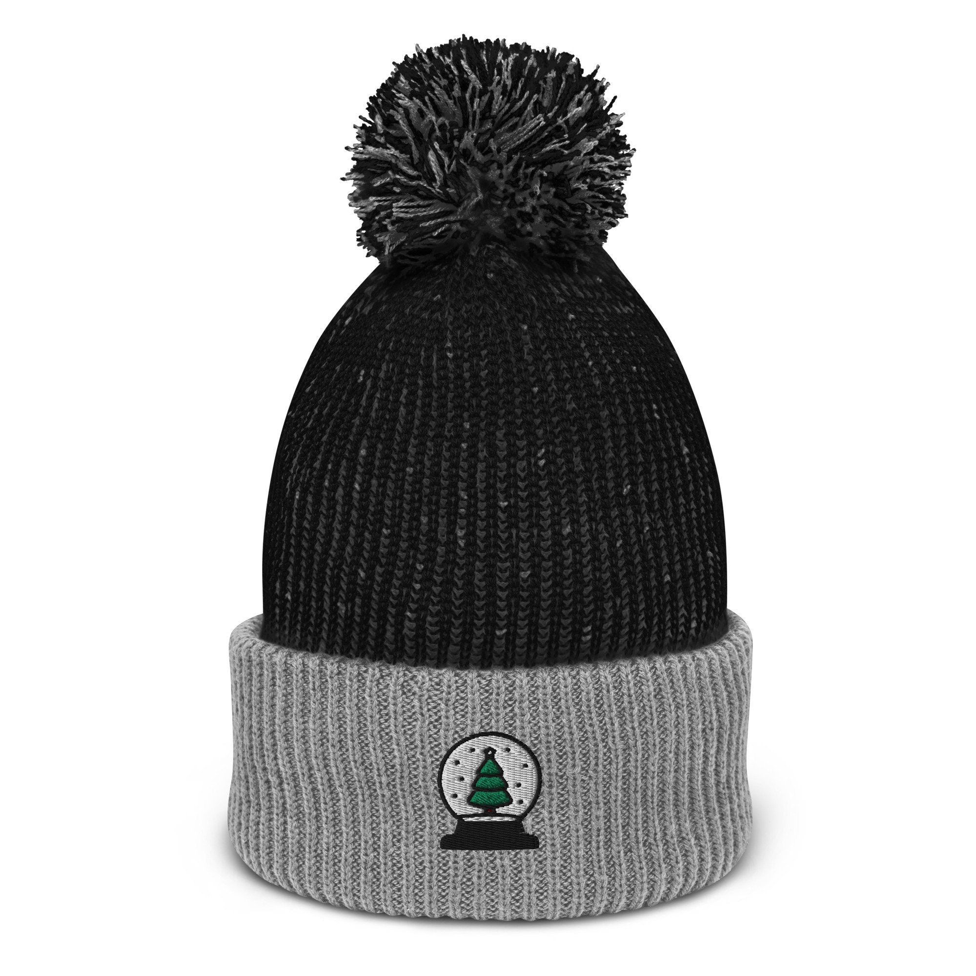 Snow Globe Embroidered Pom Pom Beanie