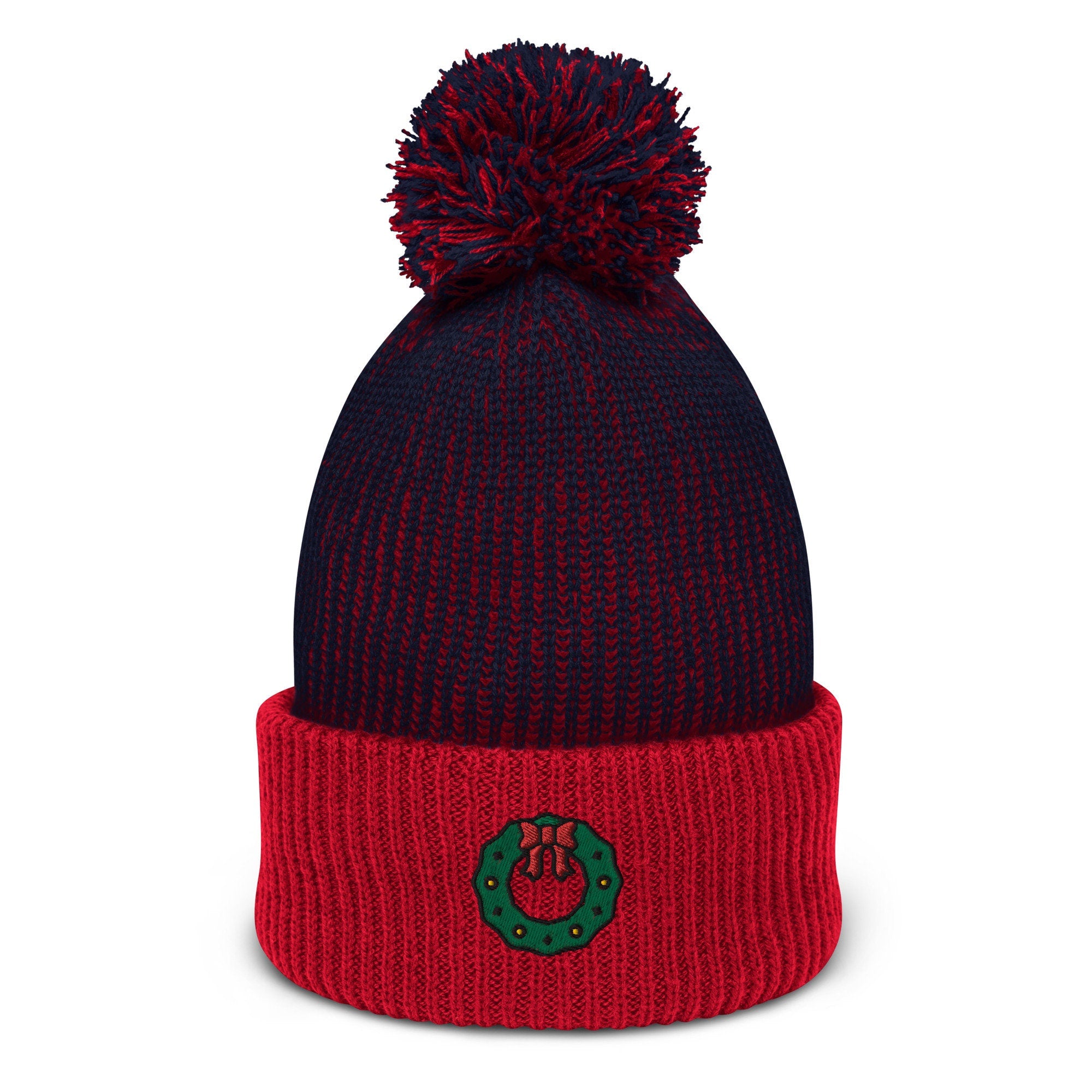 Wreath Embroidered Pom Pom Beanie