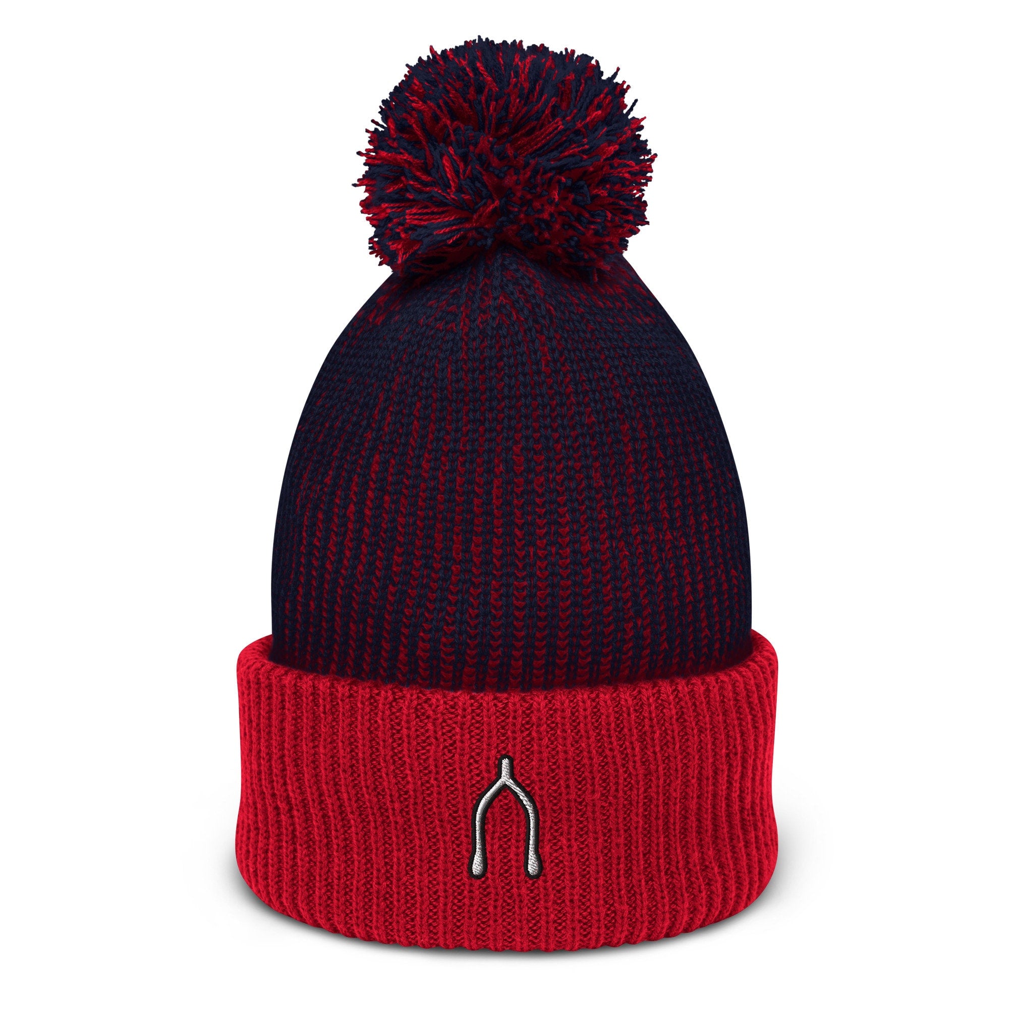 Wishbone Embroidered Pom Pom Beanie