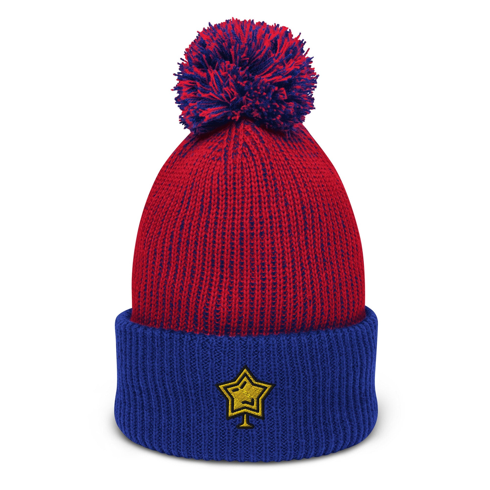 Christmas Star Embroidered Pom Pom Beanie