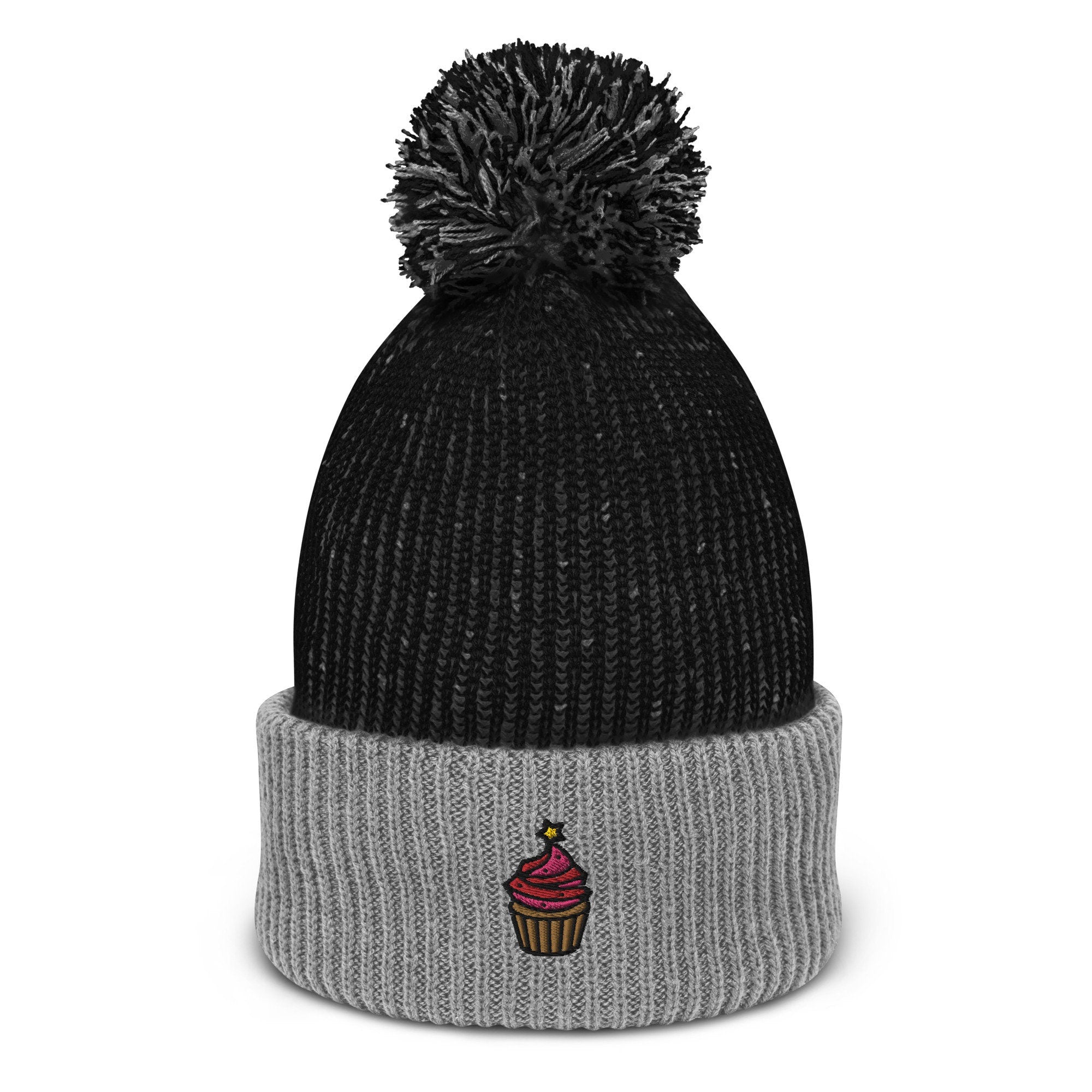 Cupcake Embroidered Pom Pom Beanie