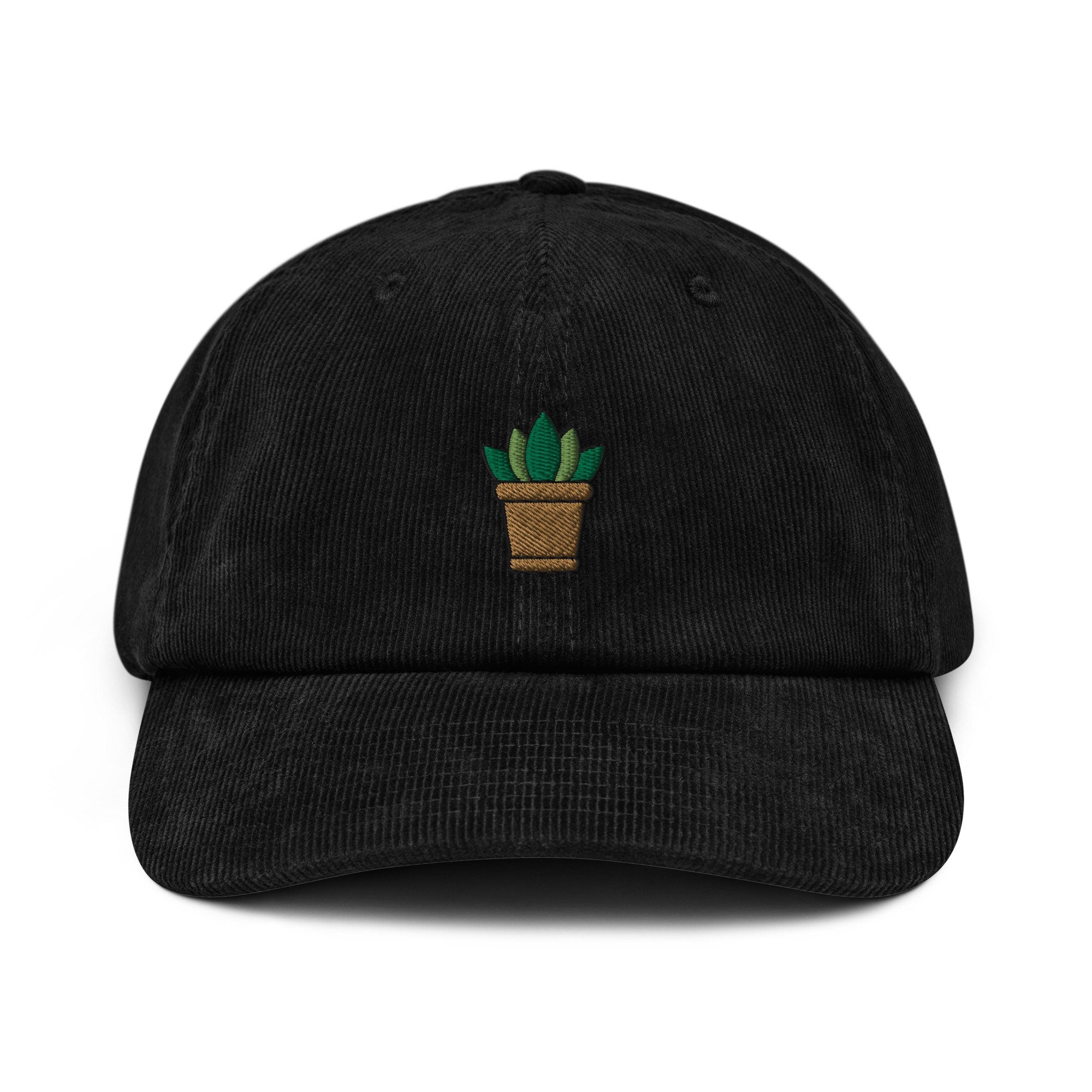 Succulent Plant Embroidered Corduroy Dad Hat, Handmade Corduroy Baseball Cap Gift - Multiple Colors