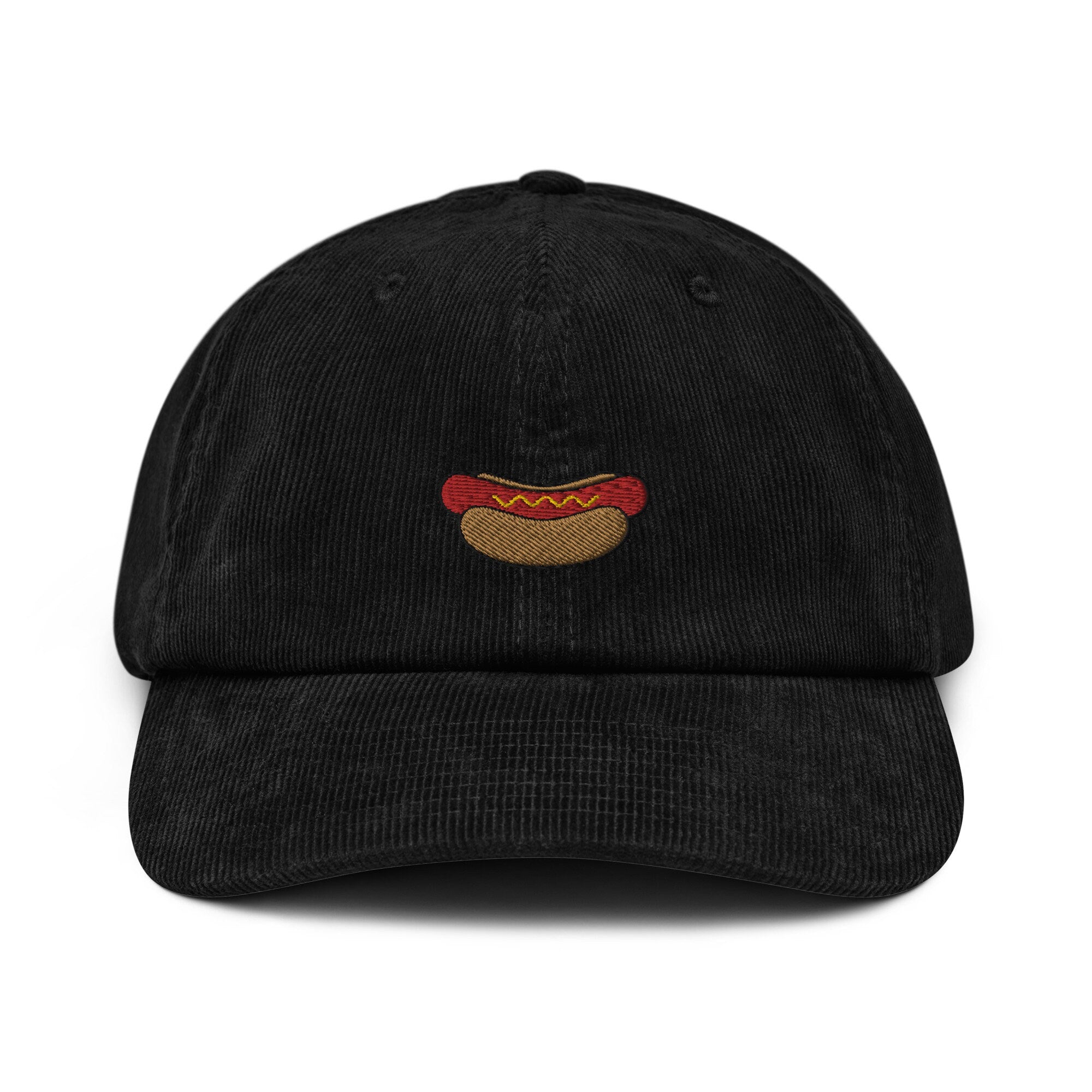 Hot Dog Embroidered Corduroy Dad Hat, Handmade Corduroy Baseball Cap Gift - Multiple Colors