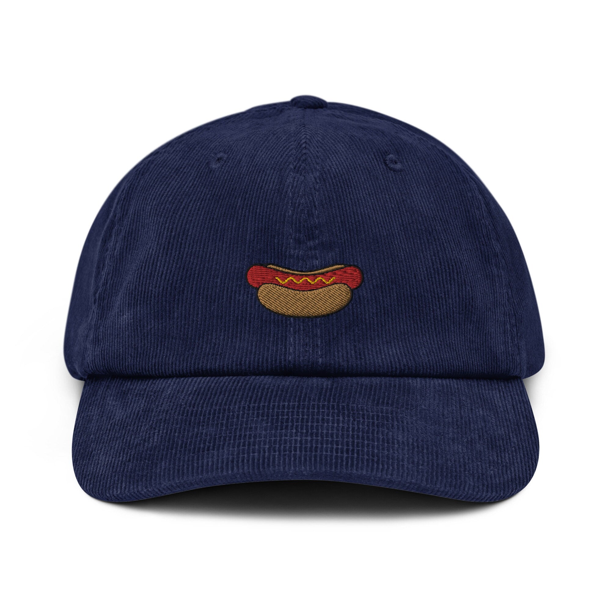 Hot Dog Embroidered Corduroy Dad Hat, Handmade Corduroy Baseball Cap Gift - Multiple Colors