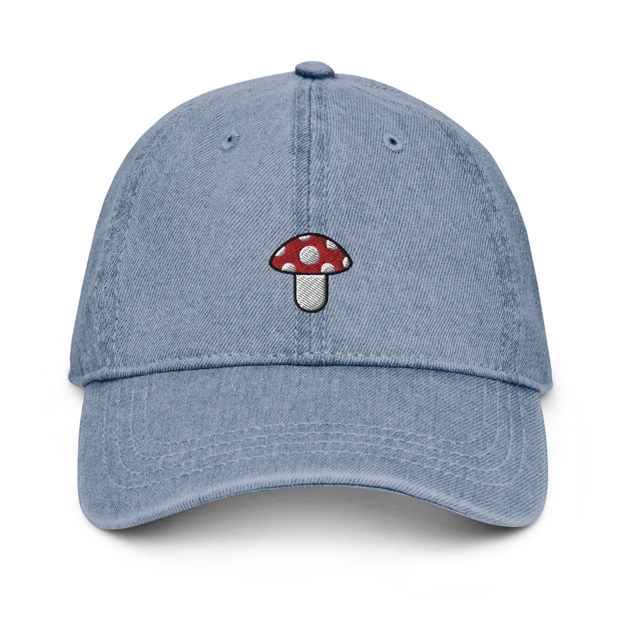 Mushroom Denim Hat, Premium Embroidered Denim Cap, Hat Embroidery Gift - Multiple Colors