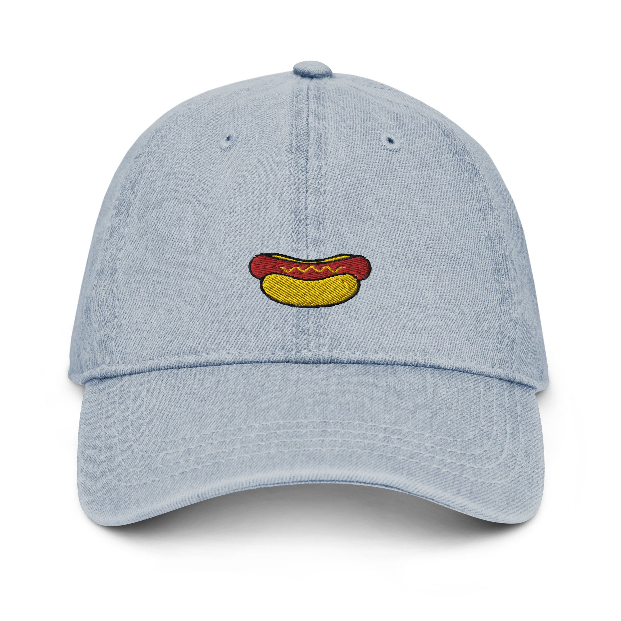 Hot Dog Denim Hat, Premium Embroidered Denim Cap, Hat Embroidery Gift - Multiple Colors