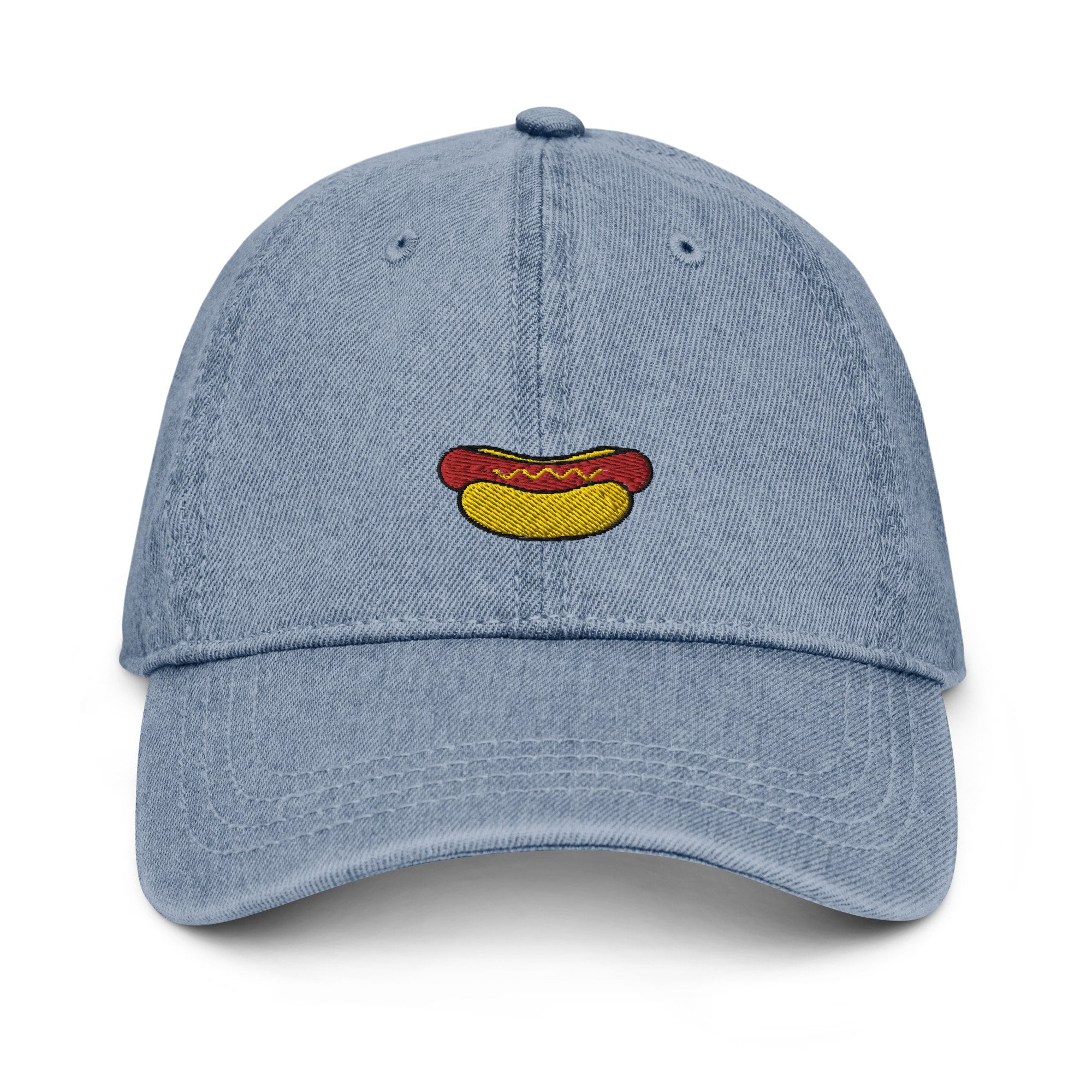 Hot Dog Denim Hat, Premium Embroidered Denim Cap, Hat Embroidery Gift - Multiple Colors