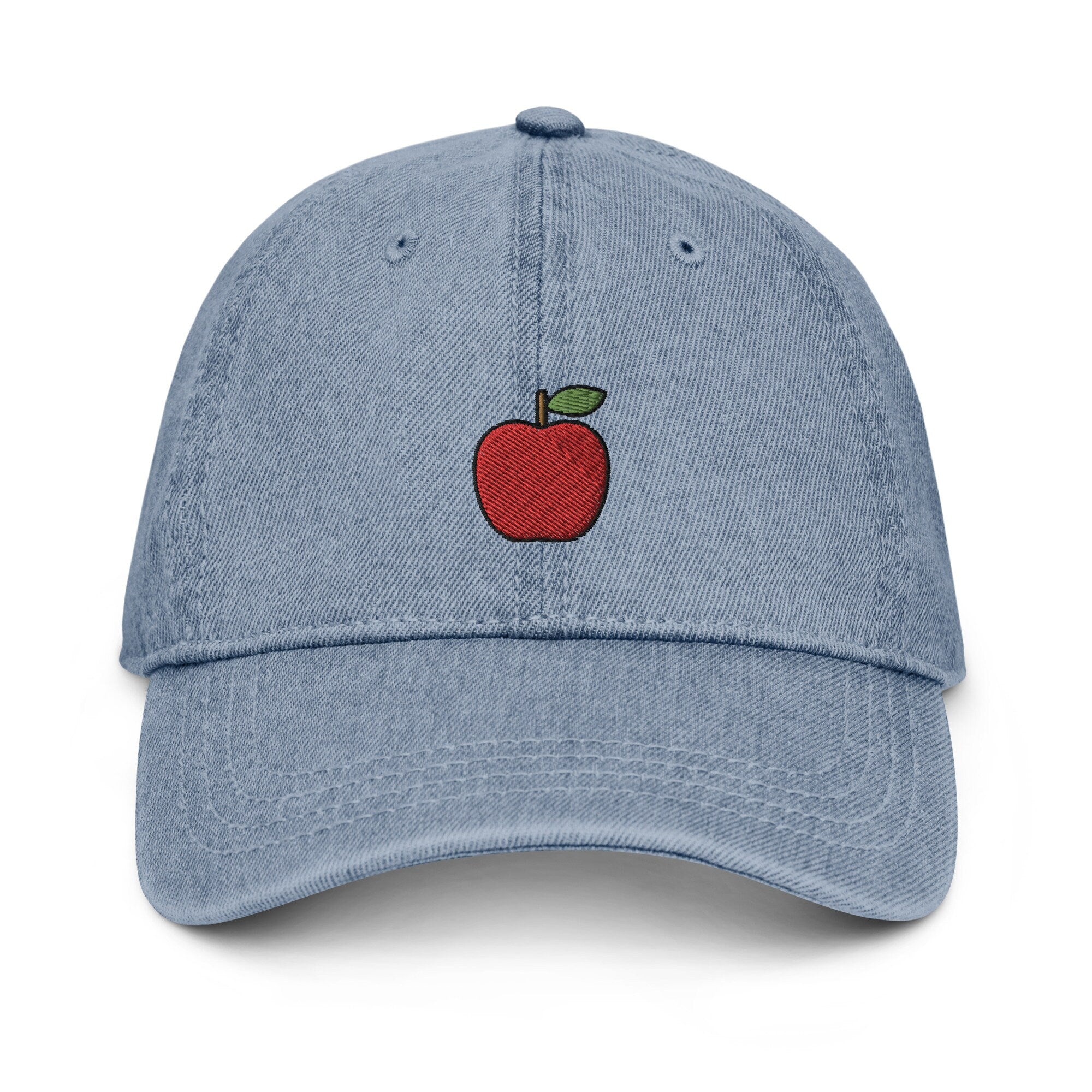 Apple Denim Hat, Premium Embroidered Denim Cap, Hat Embroidery Gift - Multiple Colors