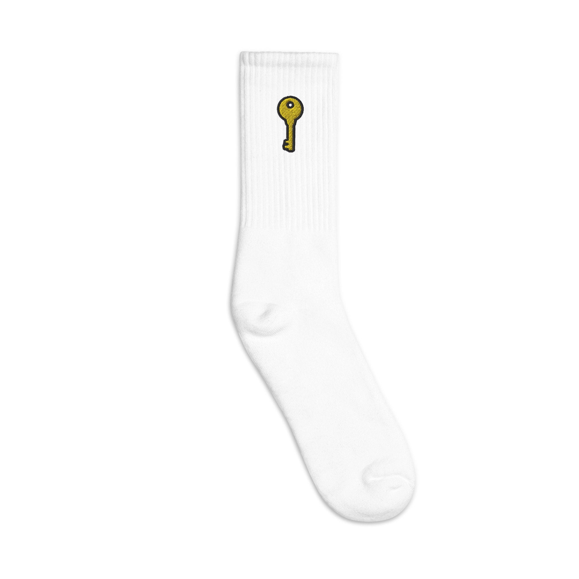 Key Embroidered Socks, Premium Embroidered Socks, Long Socks Gift - Multiple Colors