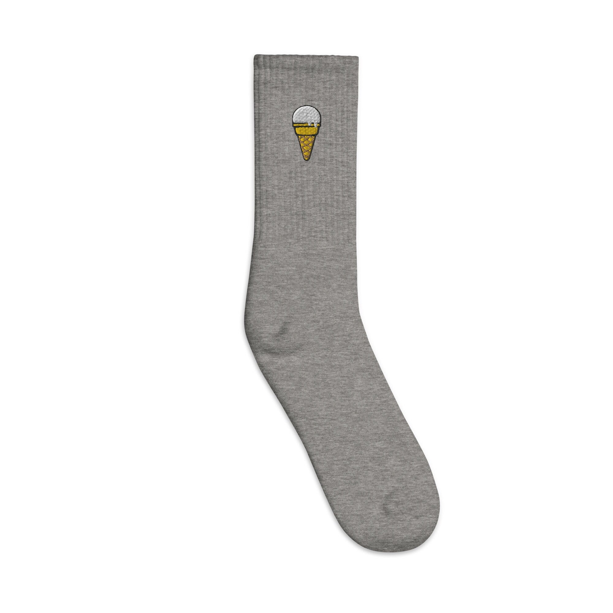 Ice Cream Cone Embroidered Socks, Premium Embroidered Socks, Long Socks Gift - Multiple Colors