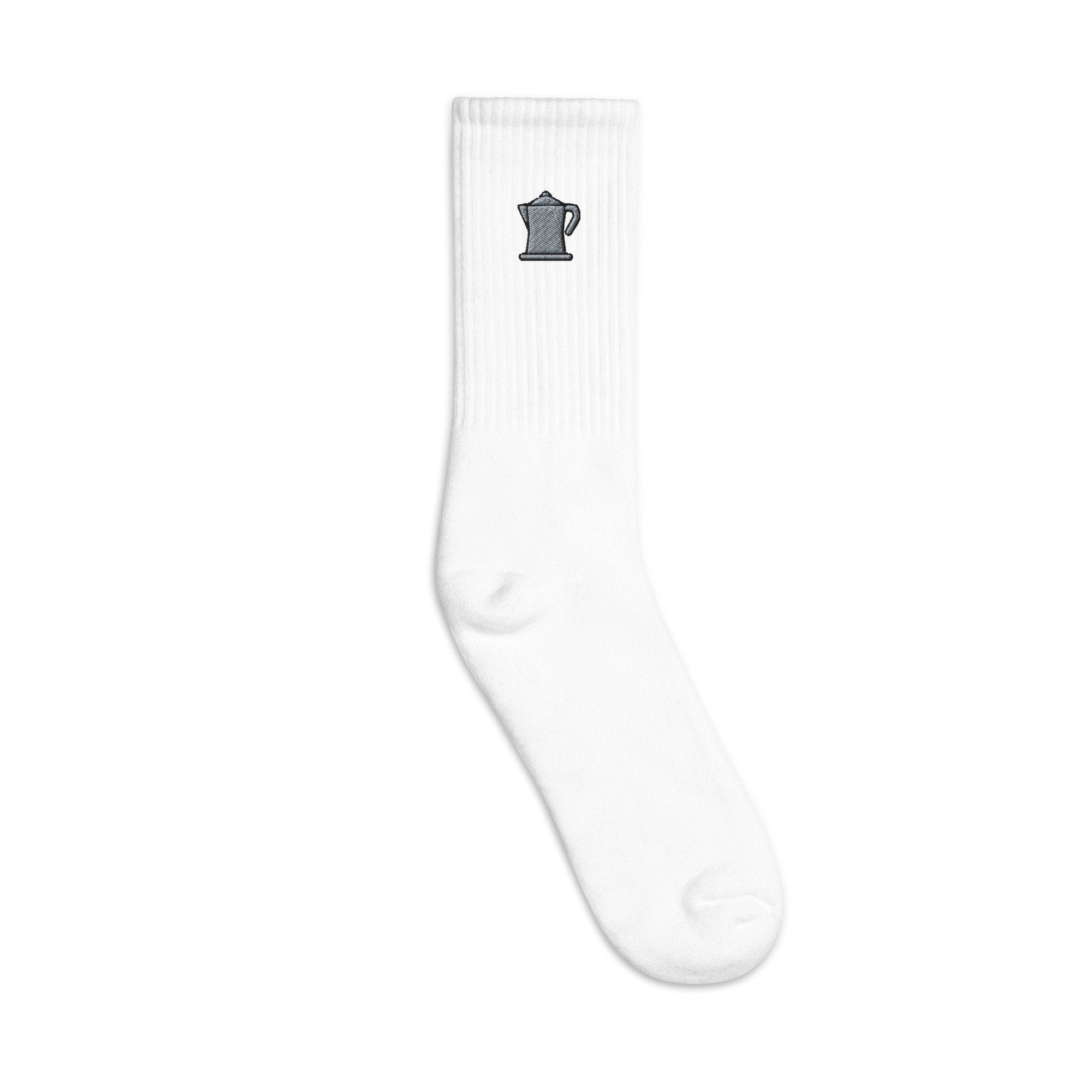 Coffee Pot Embroidered Socks, Premium Embroidered Socks, Long Socks Gift - Multiple Colors