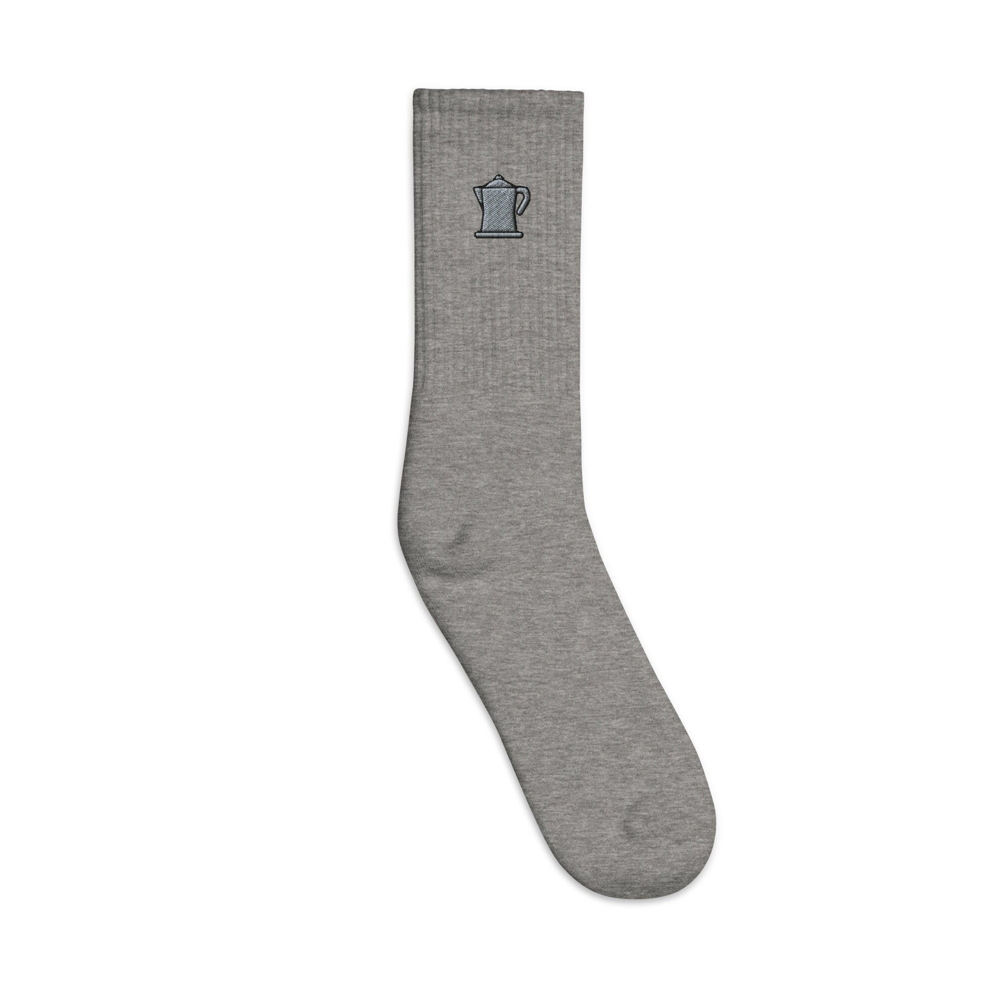 Coffee Pot Embroidered Socks, Premium Embroidered Socks, Long Socks Gift - Multiple Colors