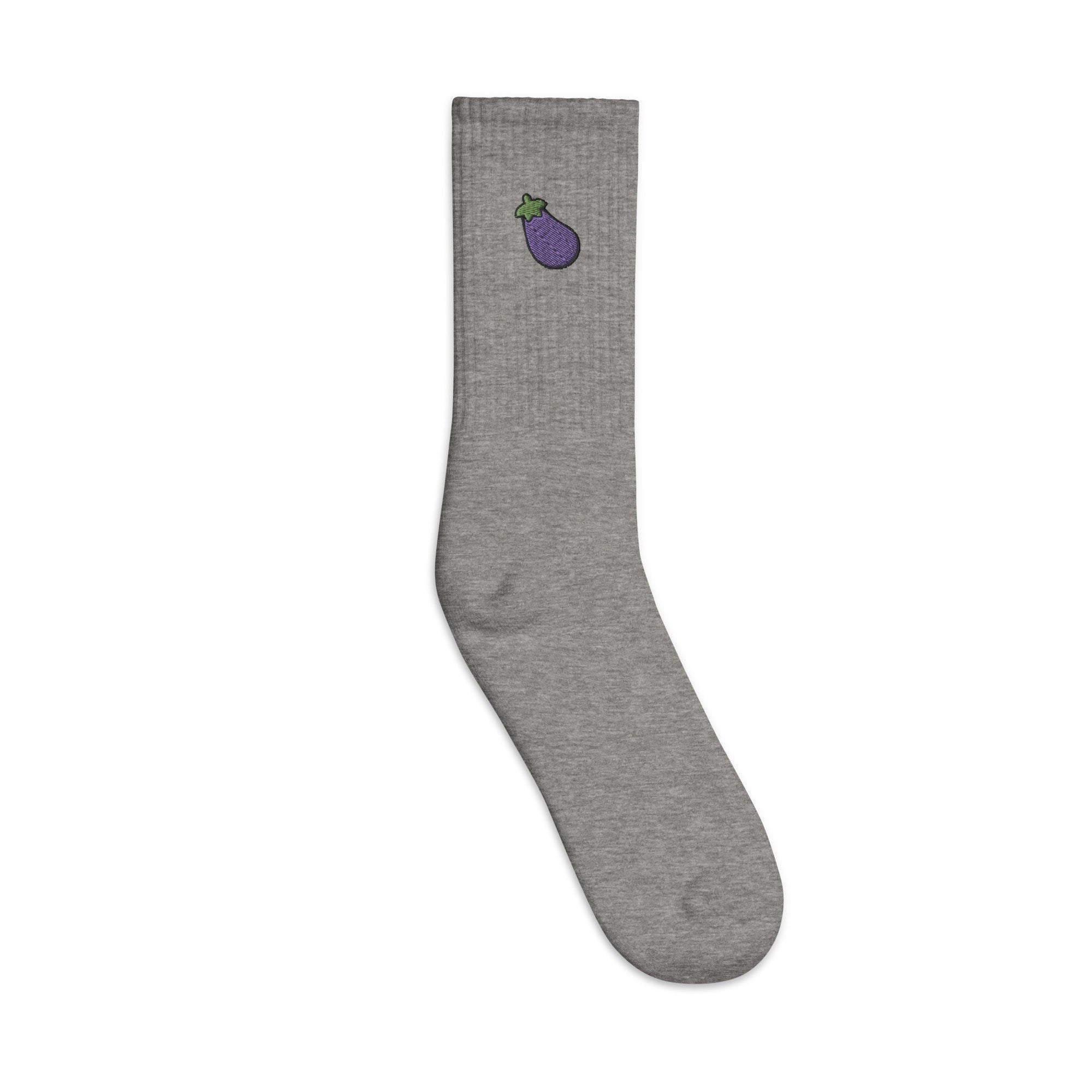 Eggplant Embroidered Socks, Premium Embroidered Socks, Long Socks Gift - Multiple Colors