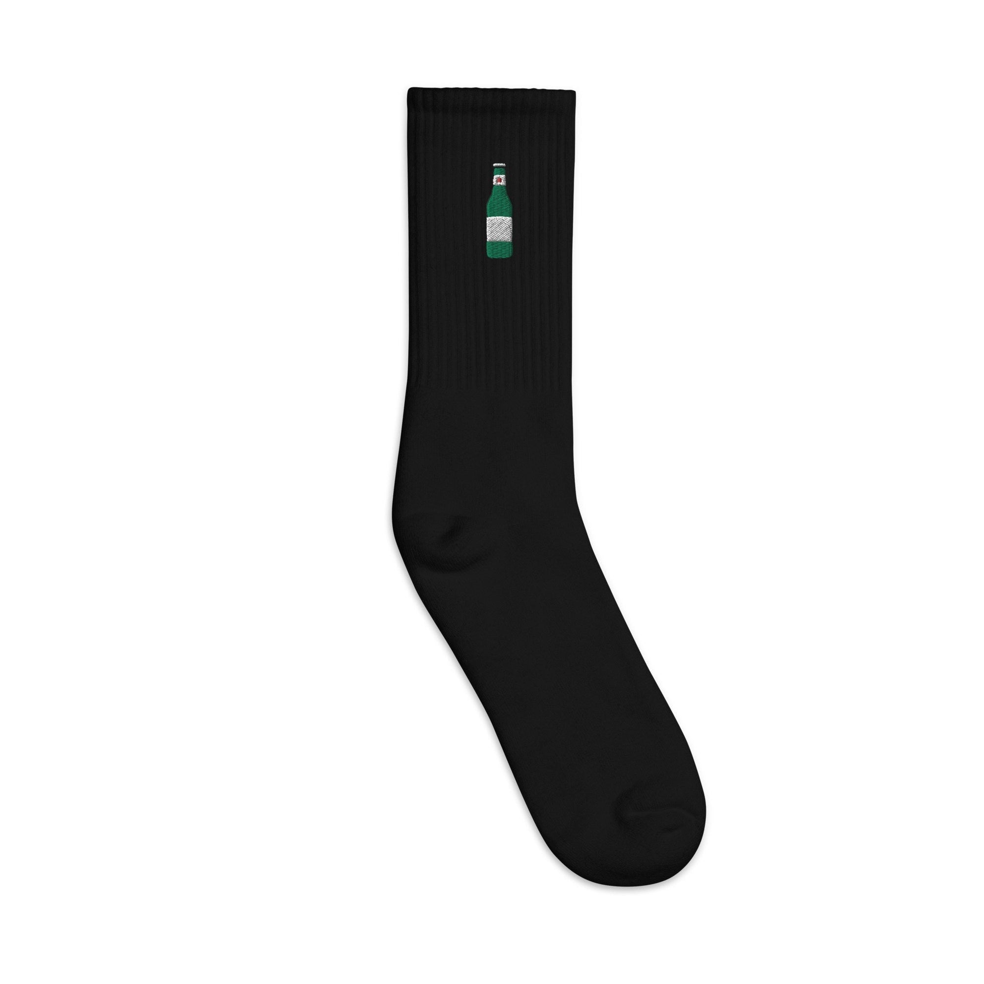 Beer Bottle Embroidered Socks, Premium Embroidered Socks, Long Socks Gift - Multiple Colors