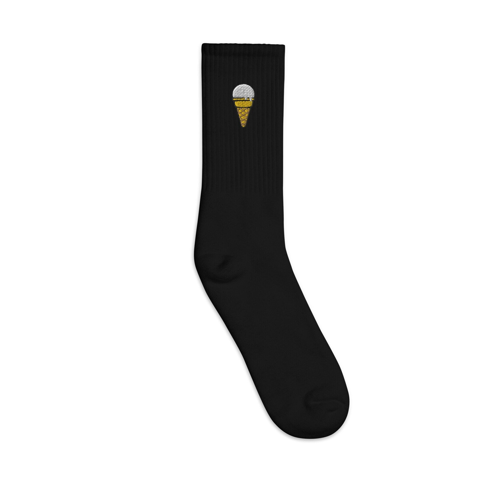 Ice Cream Cone Embroidered Socks, Premium Embroidered Socks, Long Socks Gift - Multiple Colors