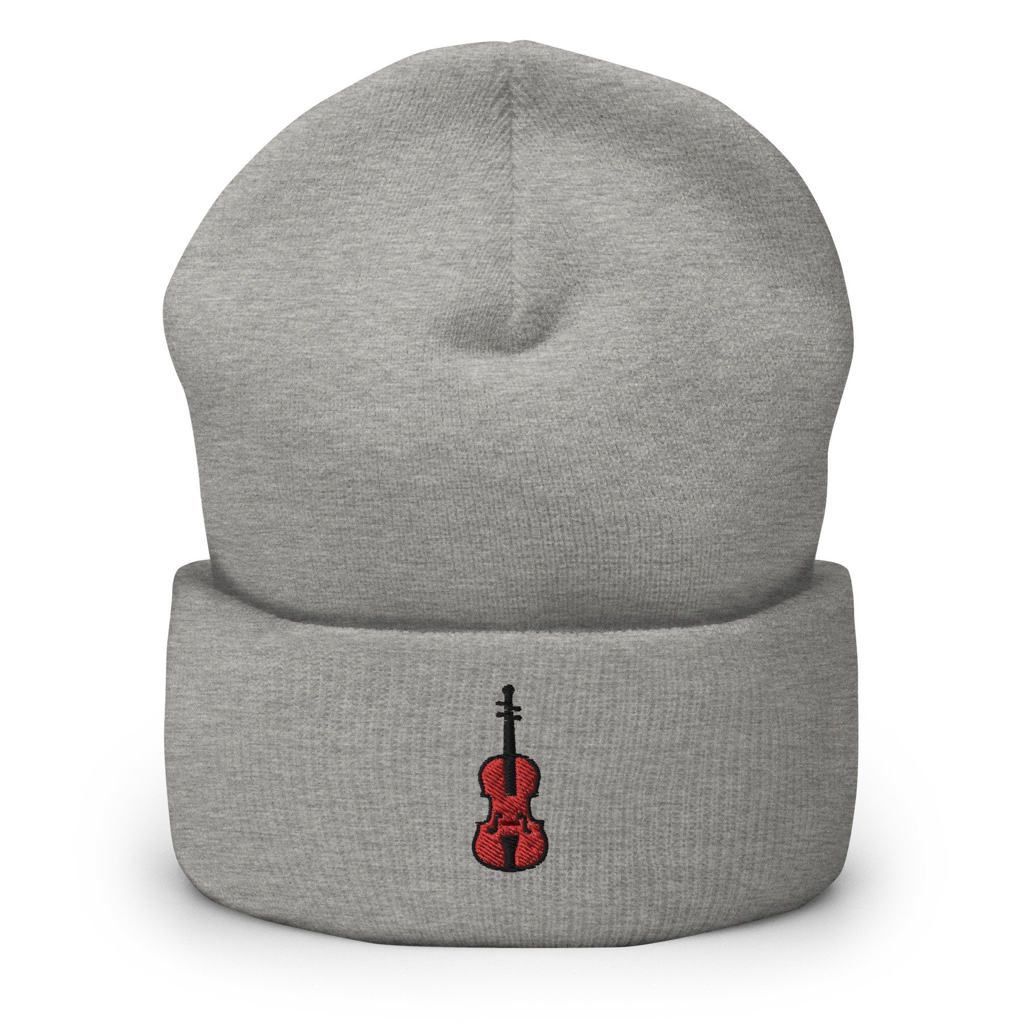 Cellist, Cello Embroidered Beanie, Handmade Cuffed Knit Unisex Slouchy Adult Winter Hat Cap Gift