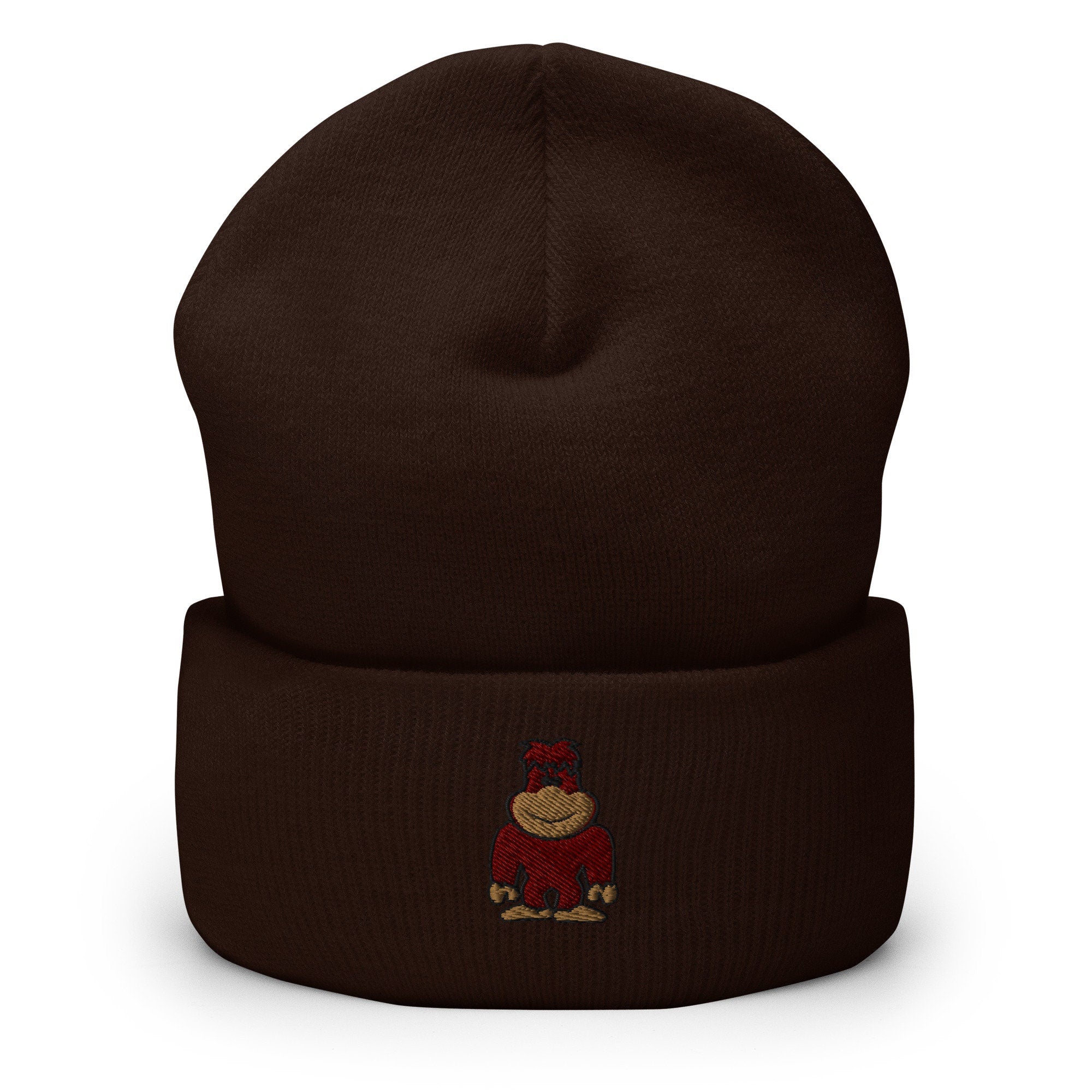 Sasquatch, Bigfoot Embroidered Beanie, Handmade Cuffed Knit Unisex Slouchy Adult Winter Hat Cap Gift