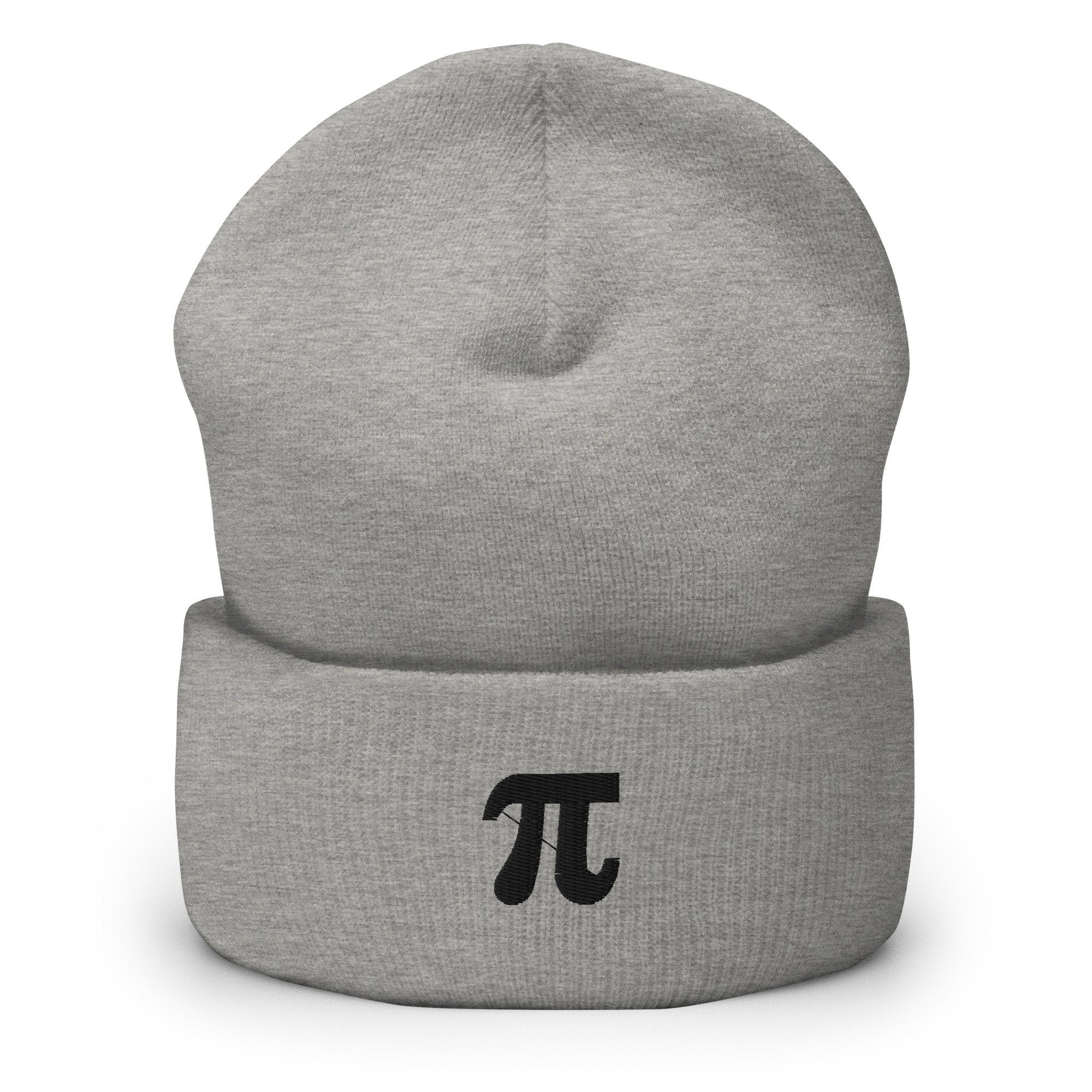3.14 Pi Pie Day Math Pun Embroidered Beanie, Handmade Cuffed Knit Unisex Slouchy Adult Winter Hat Cap Gift