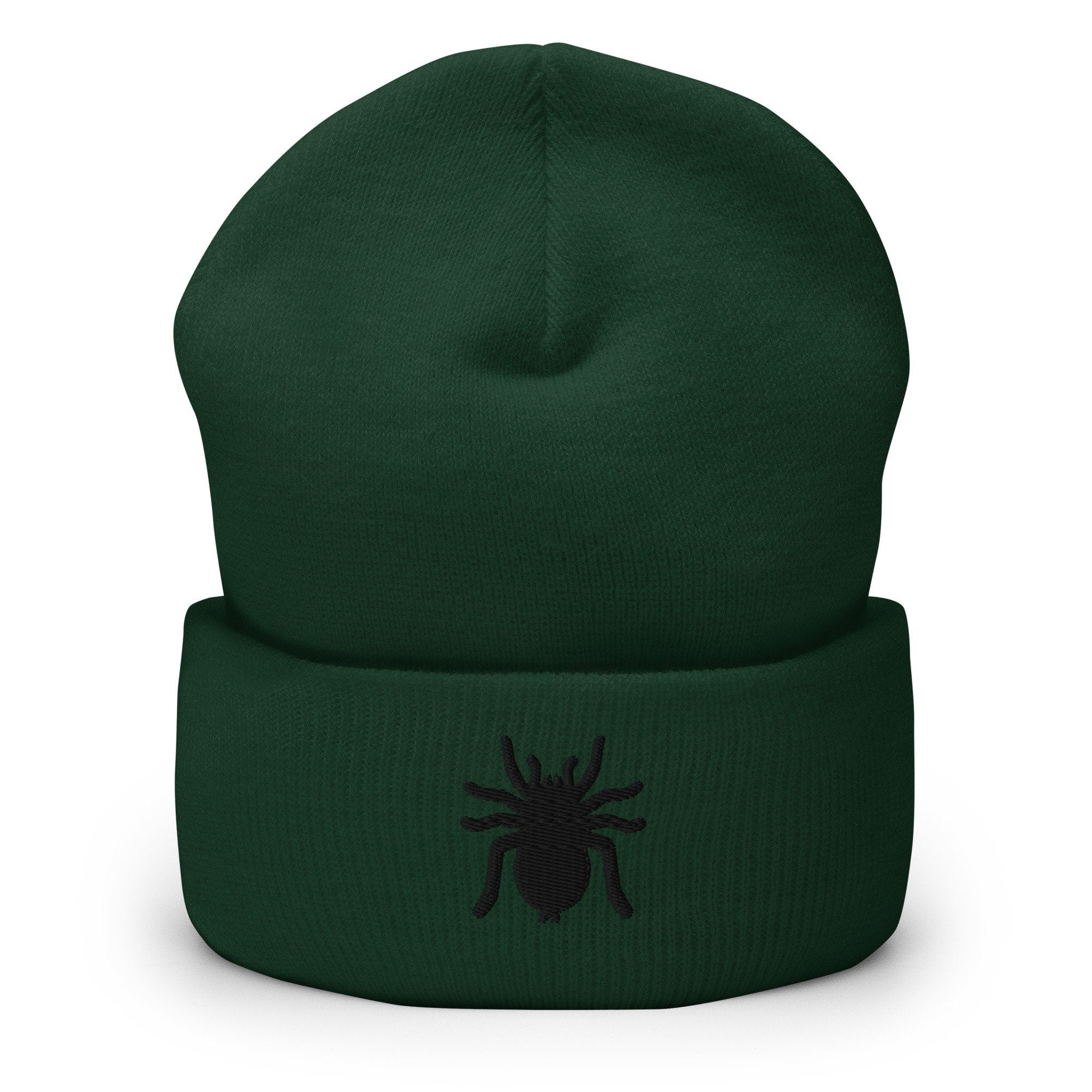 Tarantula Arachnid Embroidered Beanie, Handmade Cuffed Knit Unisex Slouchy Adult Winter Hat Cap Gift