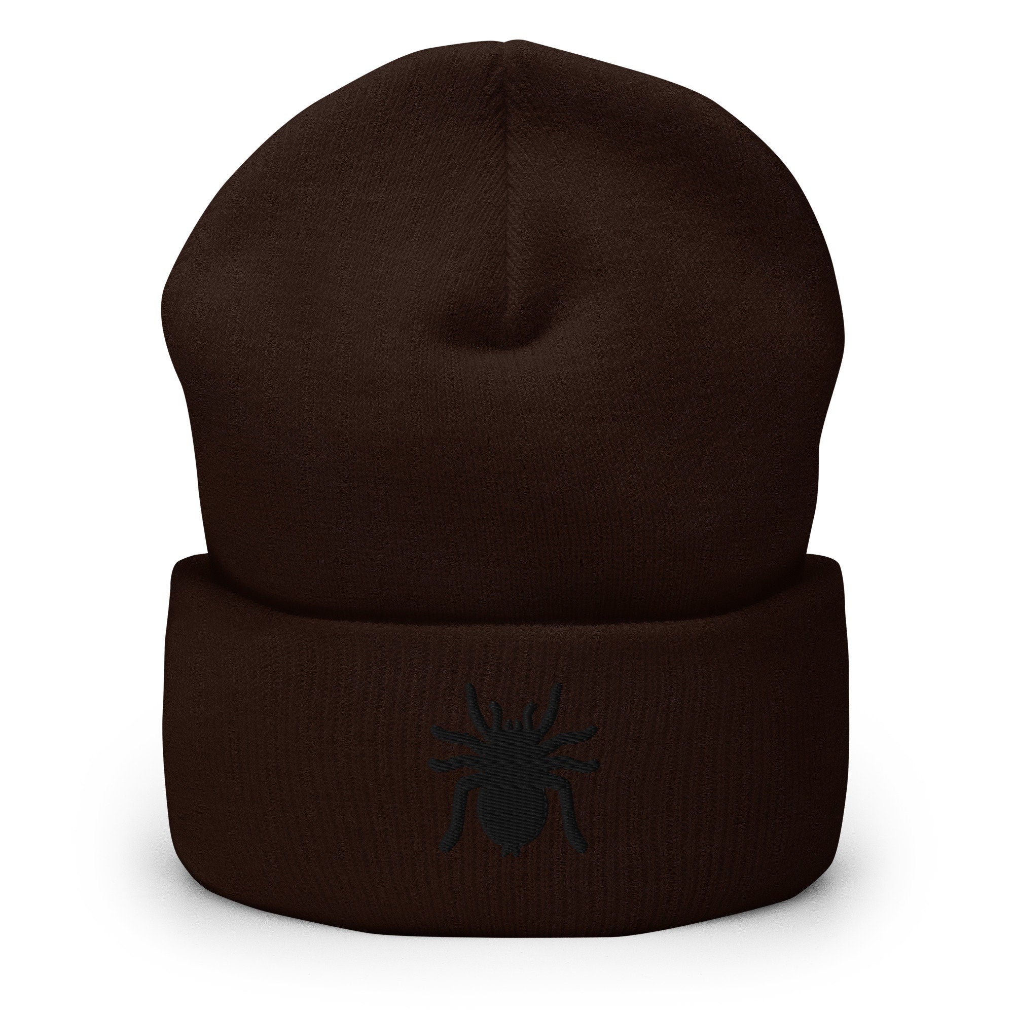 Tarantula Arachnid Embroidered Beanie, Handmade Cuffed Knit Unisex Slouchy Adult Winter Hat Cap Gift